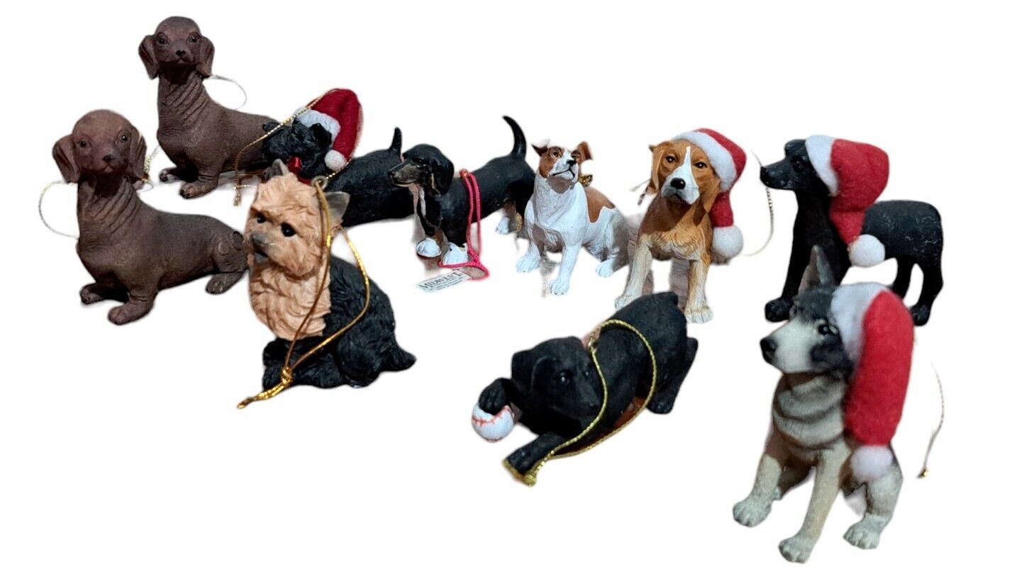 Lot Of 10 Miniature Dog Figurines Beagle Dachsund Lab Yorkie Husky Scotty More
