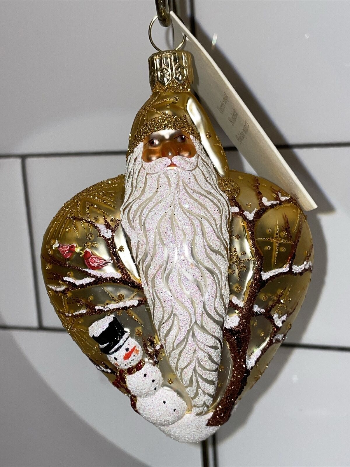 Patricia Breen Gold Santa Glass Ornament Gold TRUE LOVE Tag Snowman Snow Heart