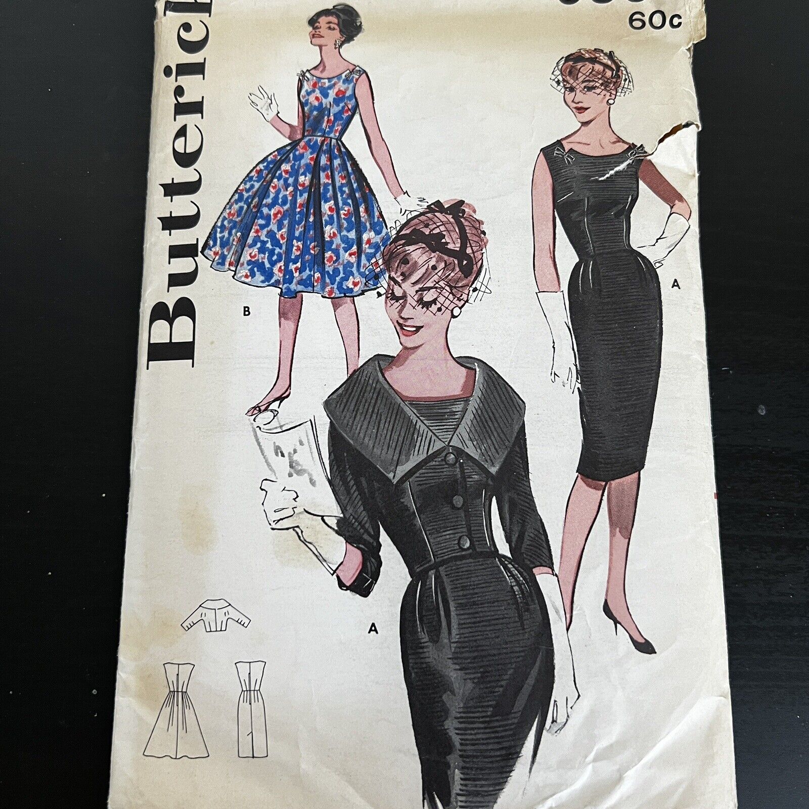 Vintage 1950s Butterick 9563 Dress Portrait Collar Jacket Sewing Pattern 18 CUT