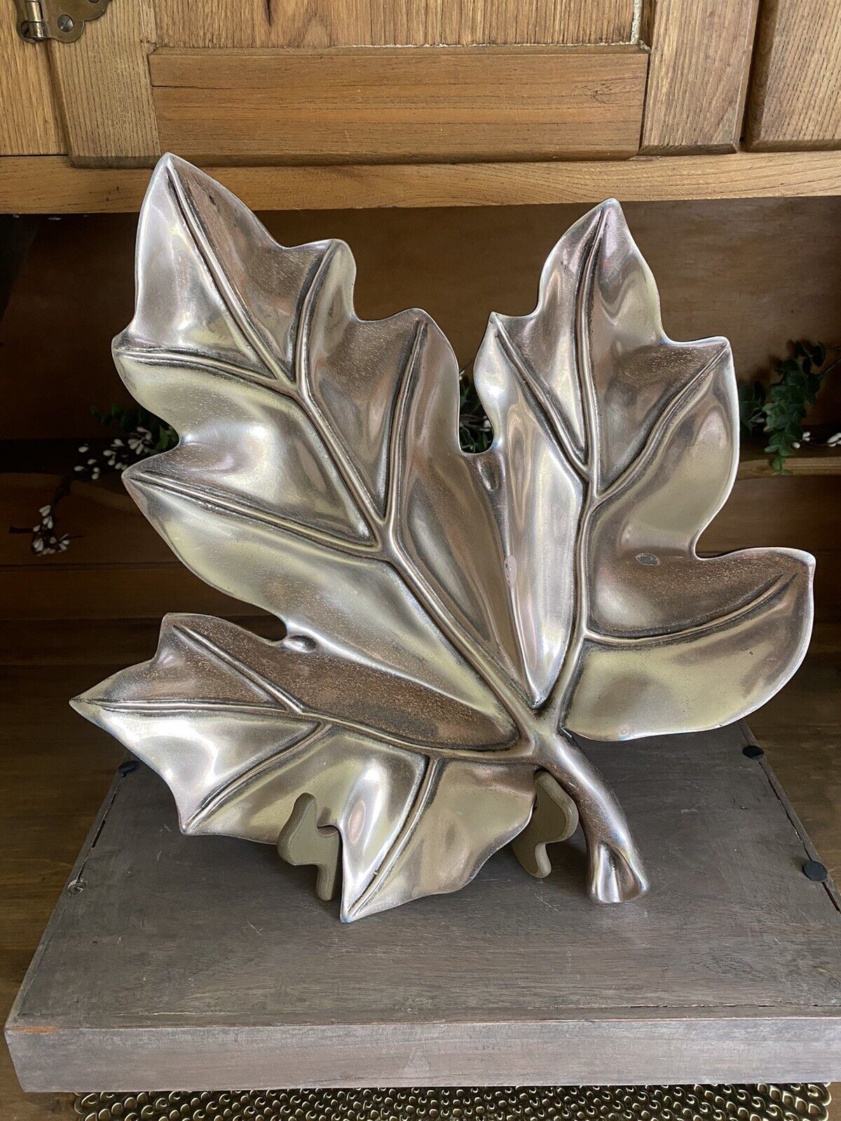 Vtg Bruce Cox Aluminum Gold Maple Leaf Tray 16