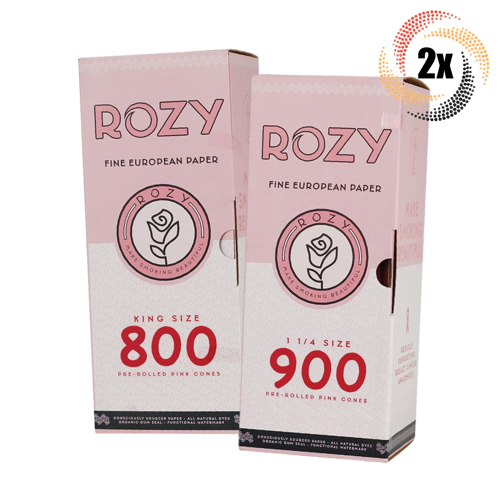 2x Boxes Rozy Fine European Pink Pre Rolled Cones | Variety Size | Mix & Match