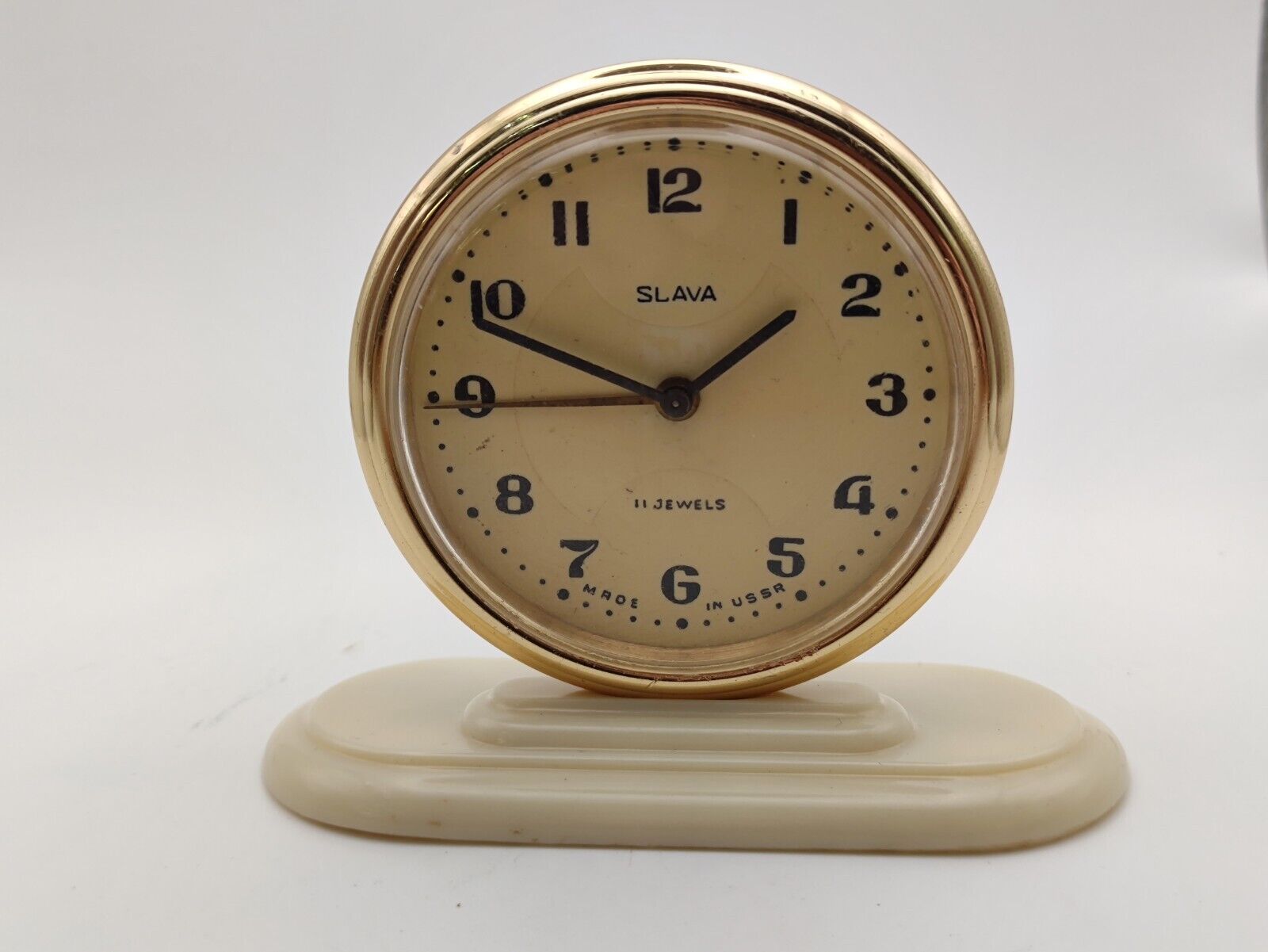 Vintage Mechanical Alarm Clock Slava 11 Jewels Servised USSR Soviet 1960s