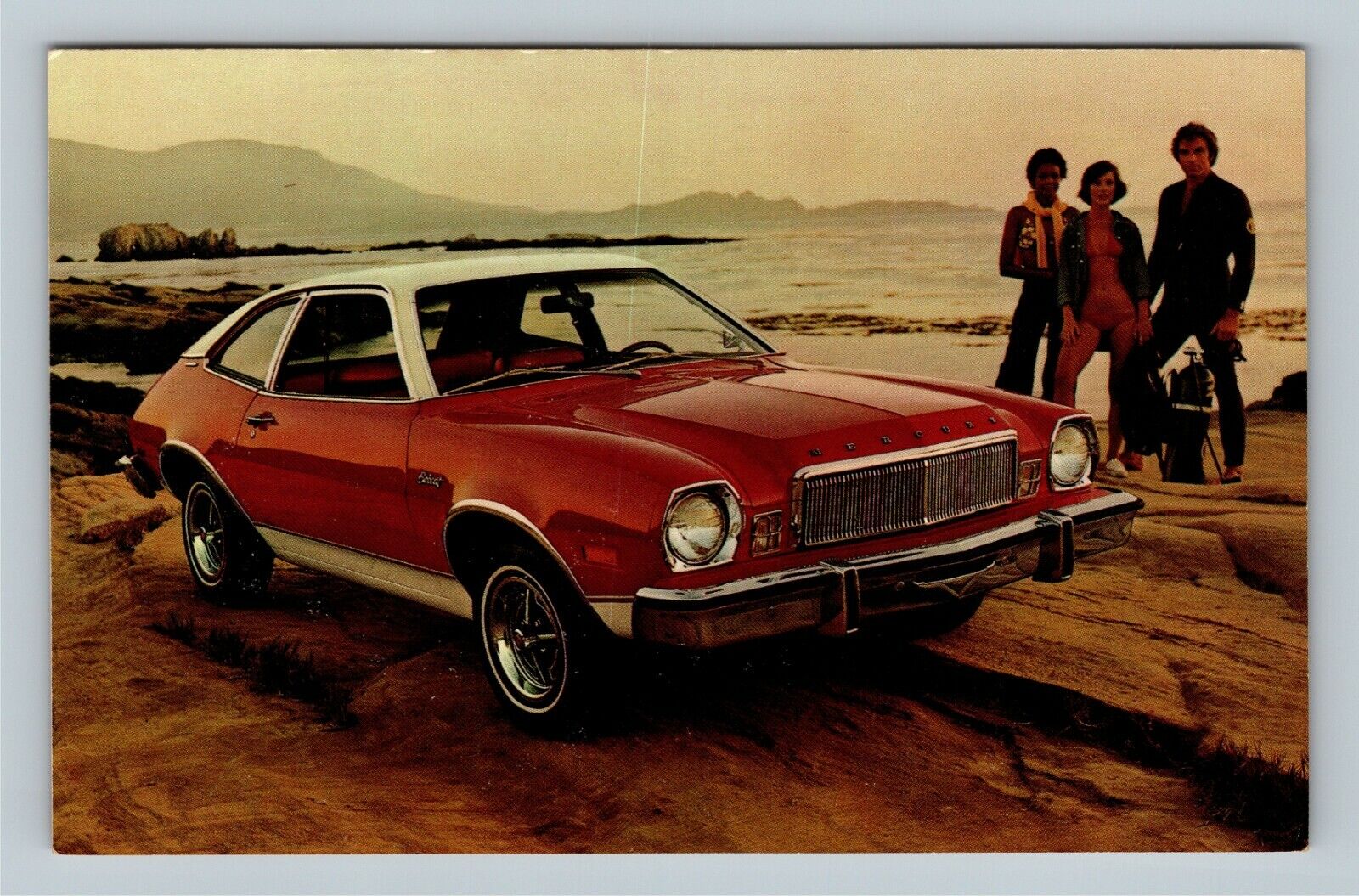 Automobile-1976 Ford Bobcat 3-Door Runabout, Red, White Top, Vintage Postcard