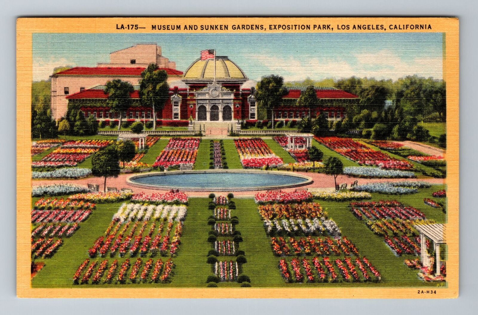 Los Angels CA-California, Museum & Sunken Gardens, Vintage Postcard