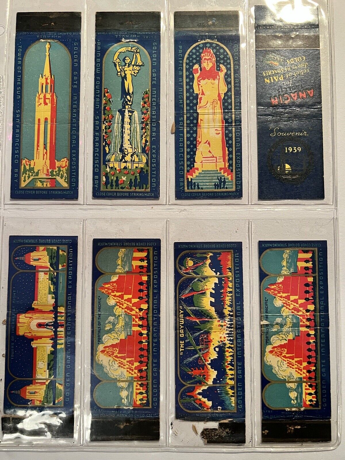 ~Vintage 1939 GOLDEN GATE SF EXPO matchbook Covers, Lot of 8