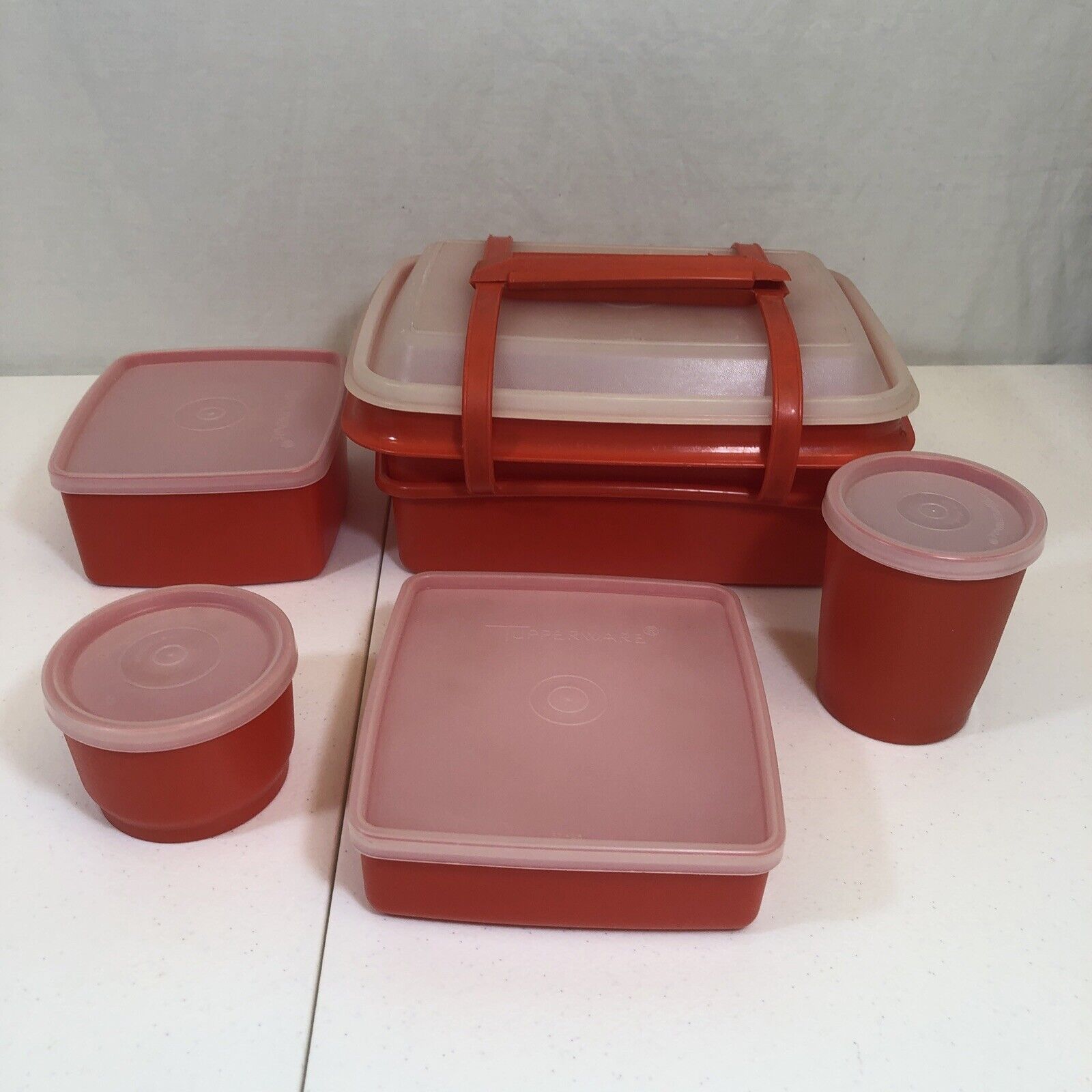 Vintage Tupperware Lunch Box 11 Piece Set Pack-N-Carry Retro Paprika Red