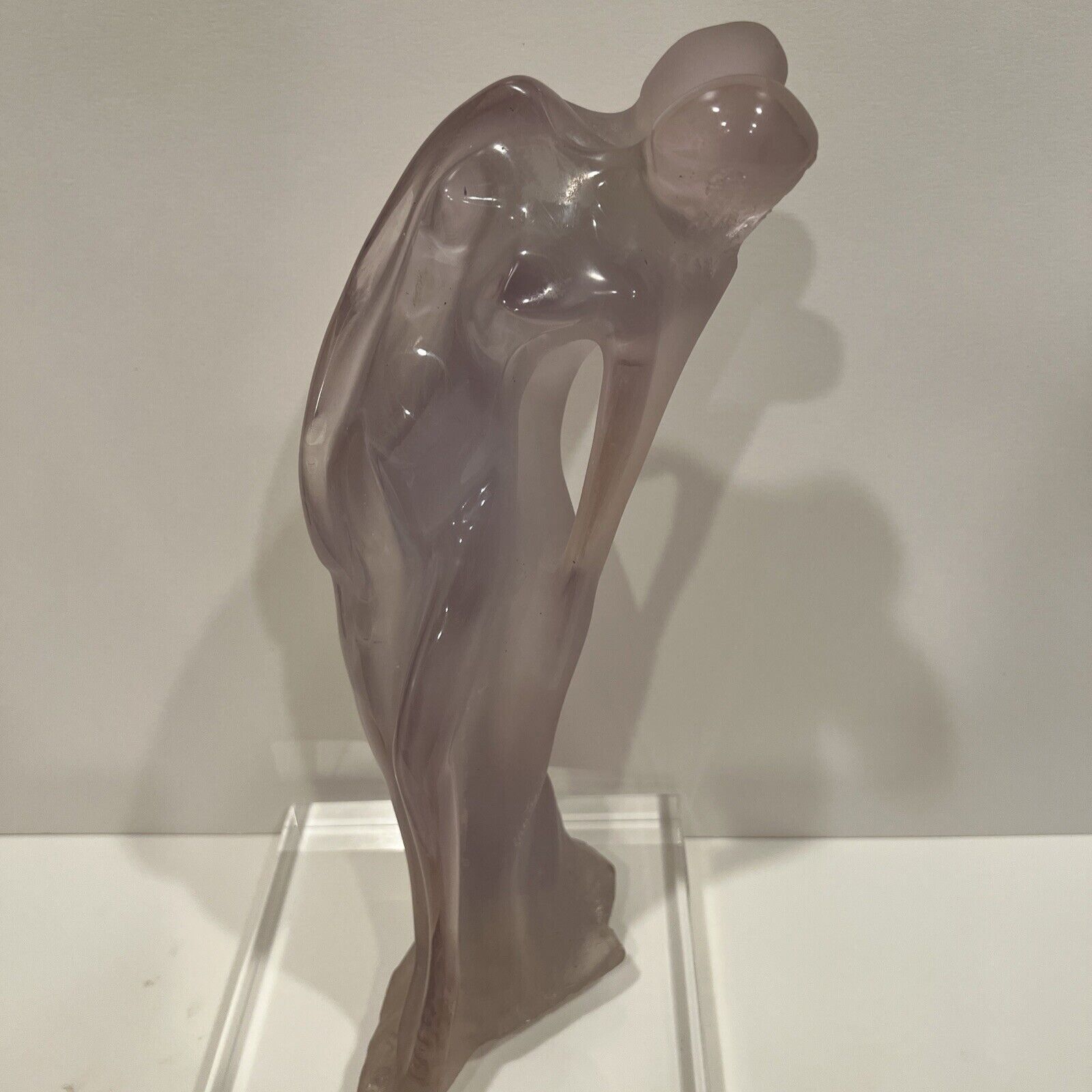 Vintage Lucite Embracing Woman And Man Statue, Frosted Acrylic Nudes Figures 12”