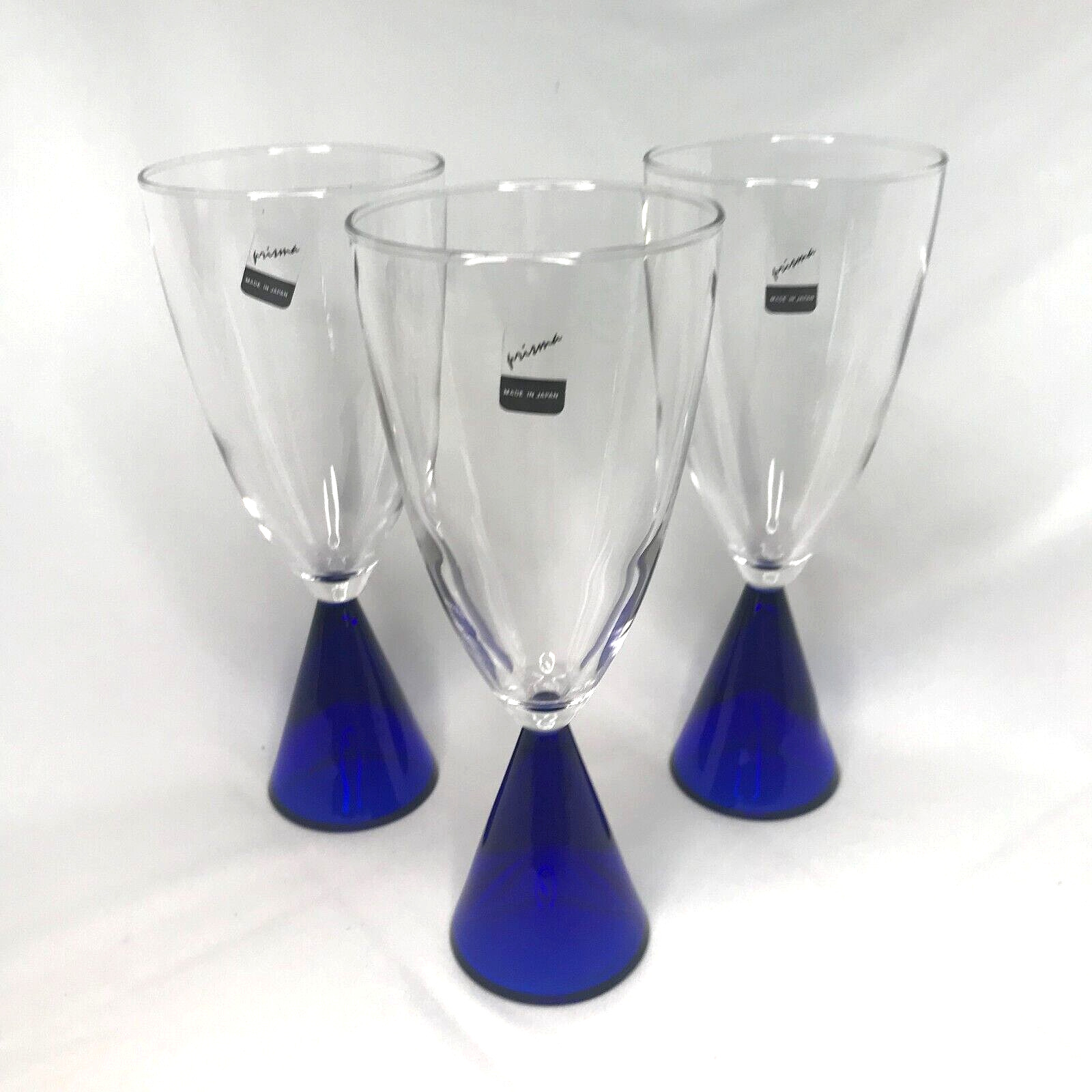 Sasaki Eon Prisma Cobalt Blue Crystal Wine Champagne Glasses 7.5” - Set Of 3