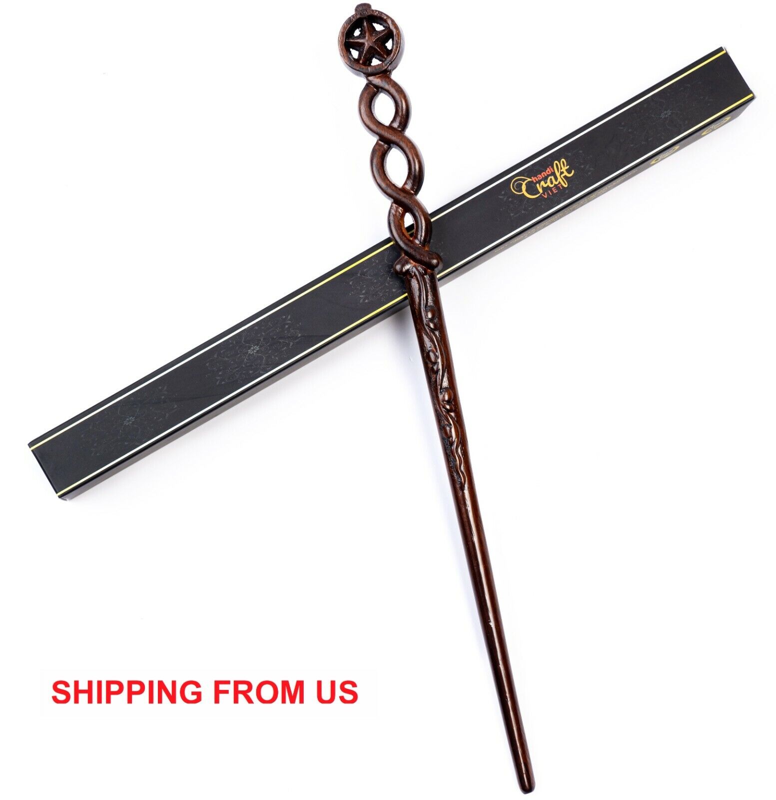 Handicraftviet Hand Carved Wood Star Magic Wand/ Wizard wand for Child 15IN S5