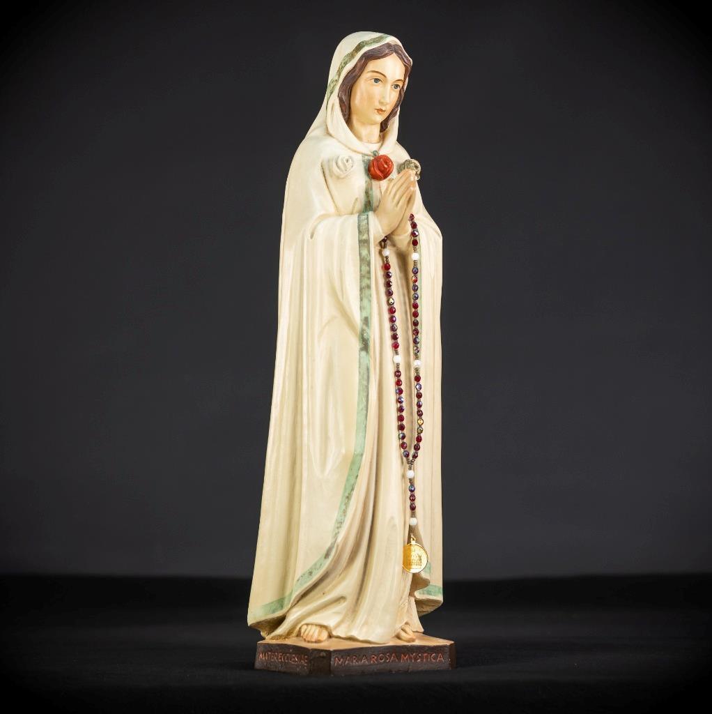 Maria Rosa Mystica Statue | Virgin Mary Figure | Vintage Wooden Madonna | 19.3\