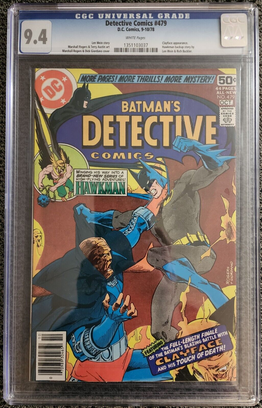 Detective Comics #479 CGC 9.4 DC Clayface Appearance Hawkman Len Wein Story 1978