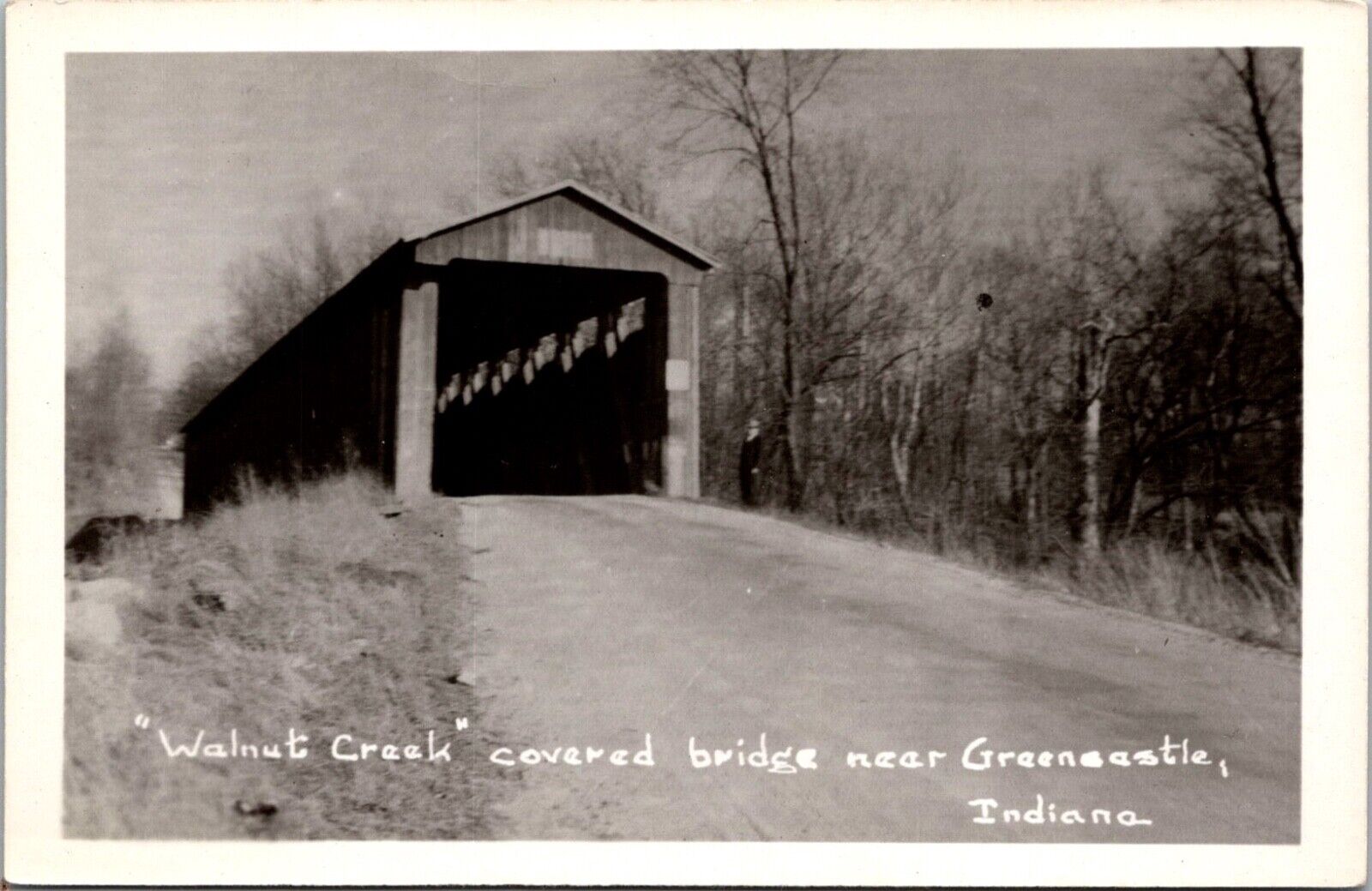Postcard Greencastle Indiana Walnut Creek Covered Bridge RPPC Vintage Unposted