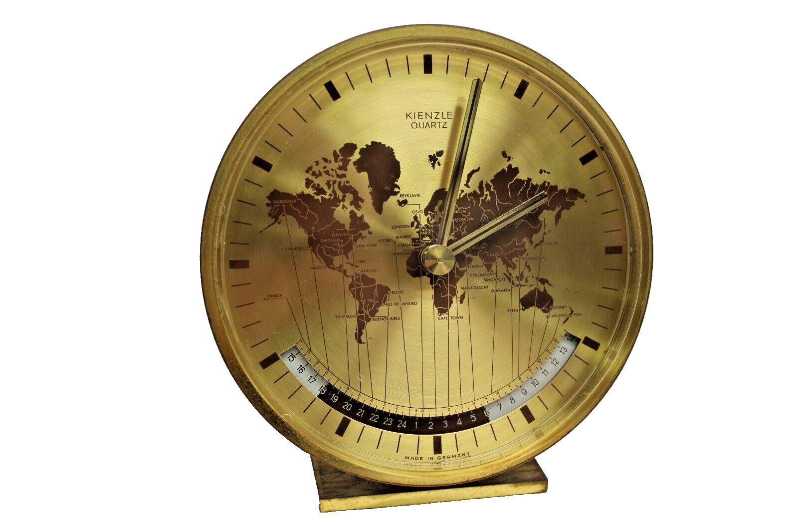 Working KIENZLE World Time Zone Heinrich Muller design Table Clock 1960s Germany