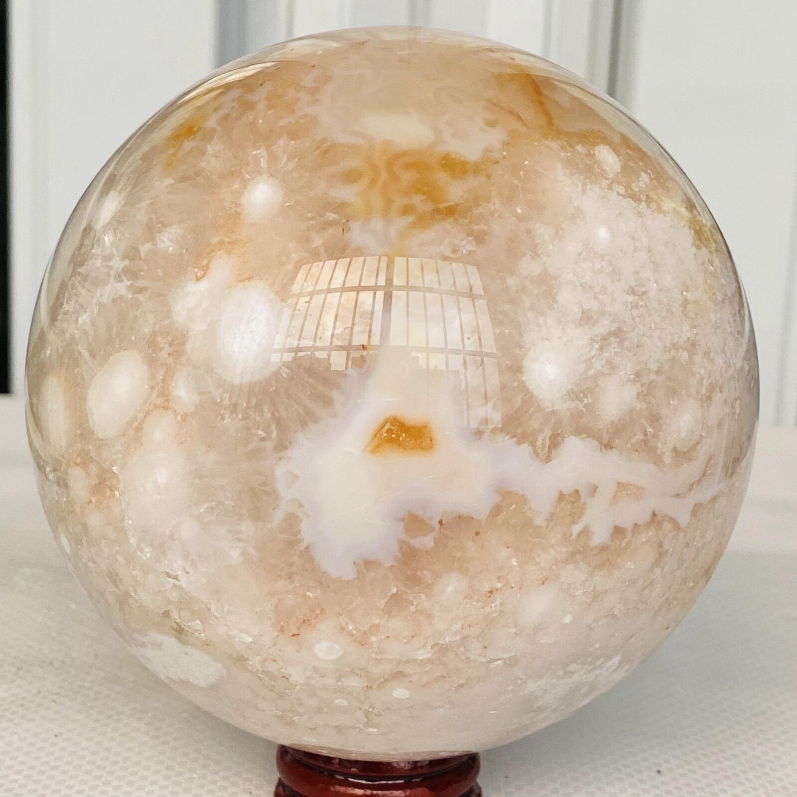 2100g Natural Cherry Blossom Agate Sphere Quartz Crystal Ball Healing