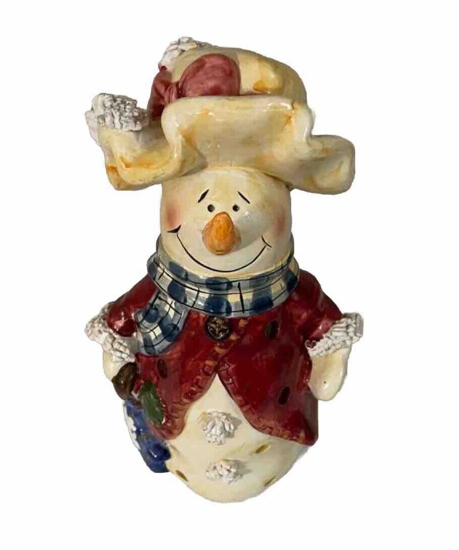 Vintage Snowman Carrot Nose Christmas Candle Tealight Holder Ceramic 9”
