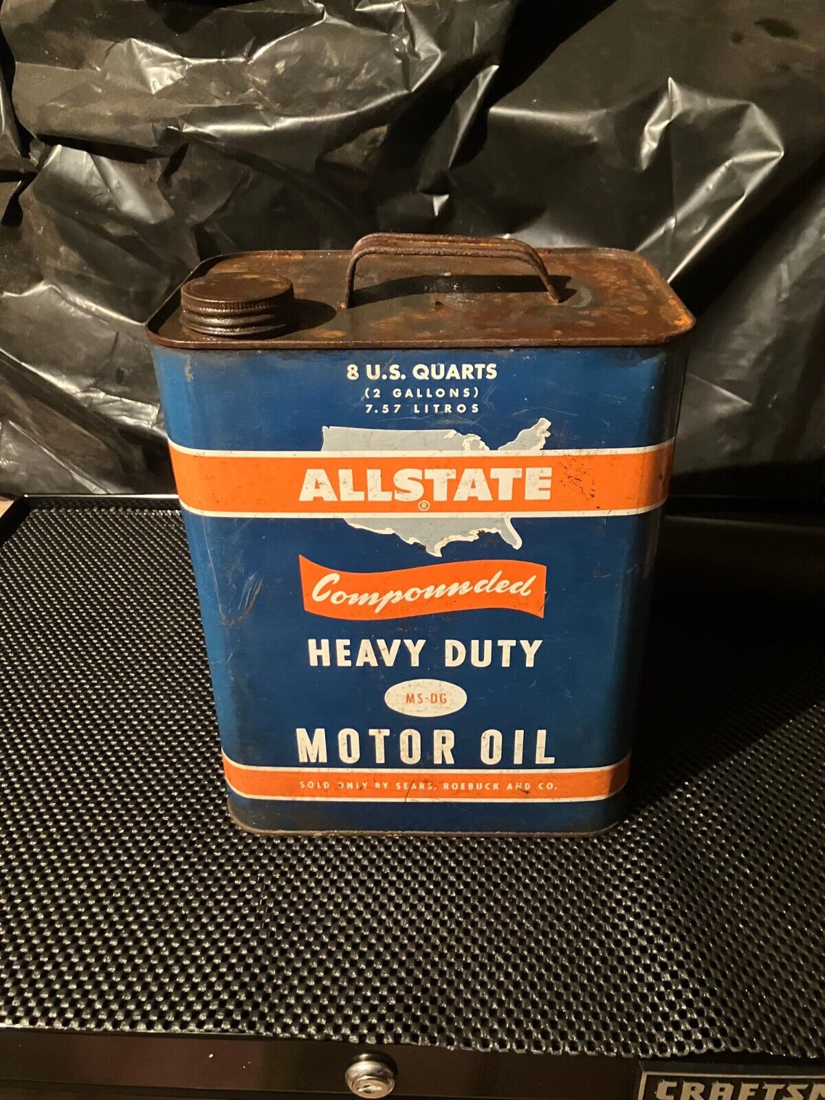 Allstate Motor Oil Can (8 Quarts) Vintage Heavy Duty Motor Oil Blue and Orange 