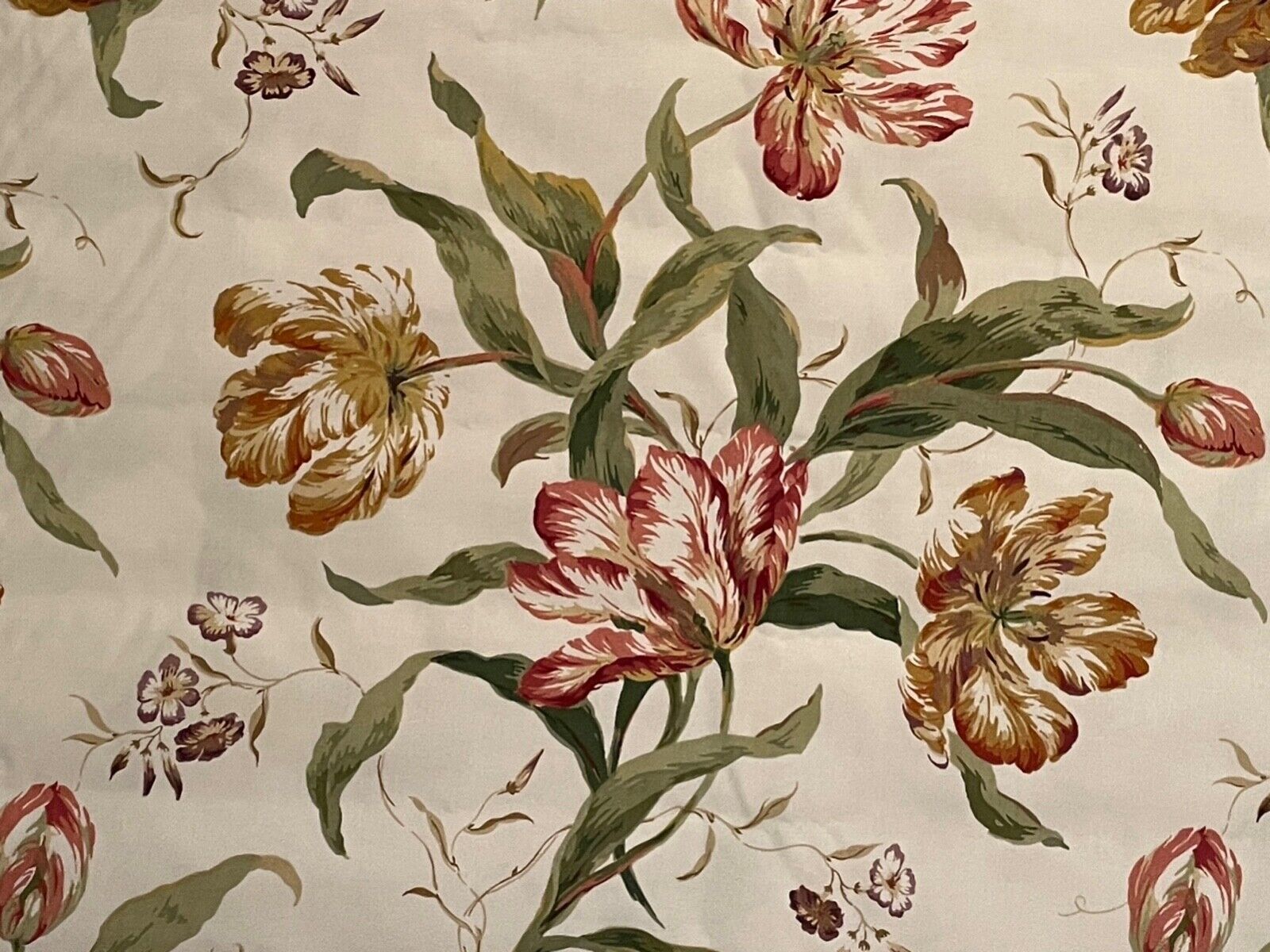 COLEFAX & FOWLER Delft Tulips cotton chintz pink ochre floral new 2+ yards