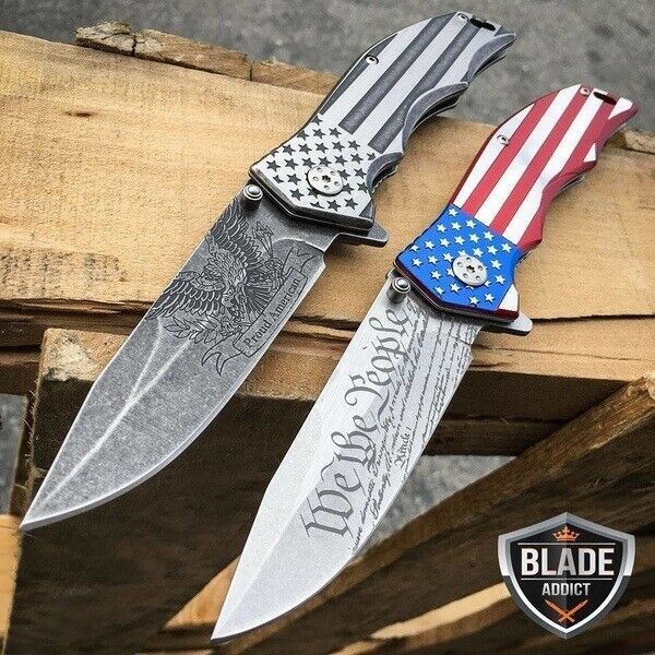 MTech USA American FLAG Spring Open Assisted Folding POCKET KNIFE ARMY PATRIOTIC