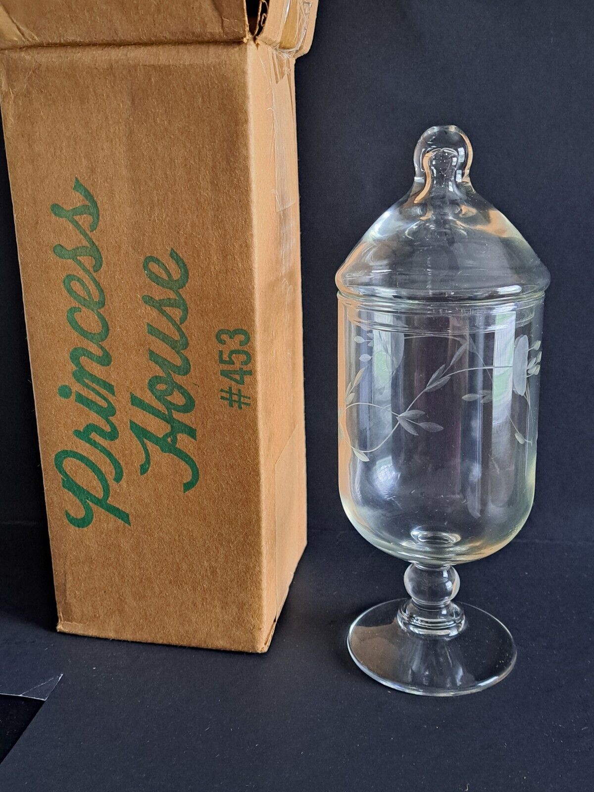 Vintage Princess House Heritage Pedestal Candy Jar with Lid #453, NIB