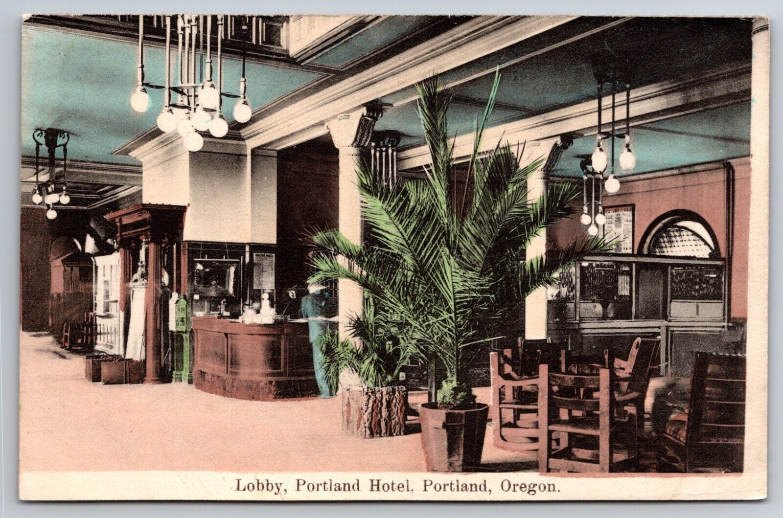 Interior Lobby Portland Hotel Portland Oregon OR c1910 Postcard