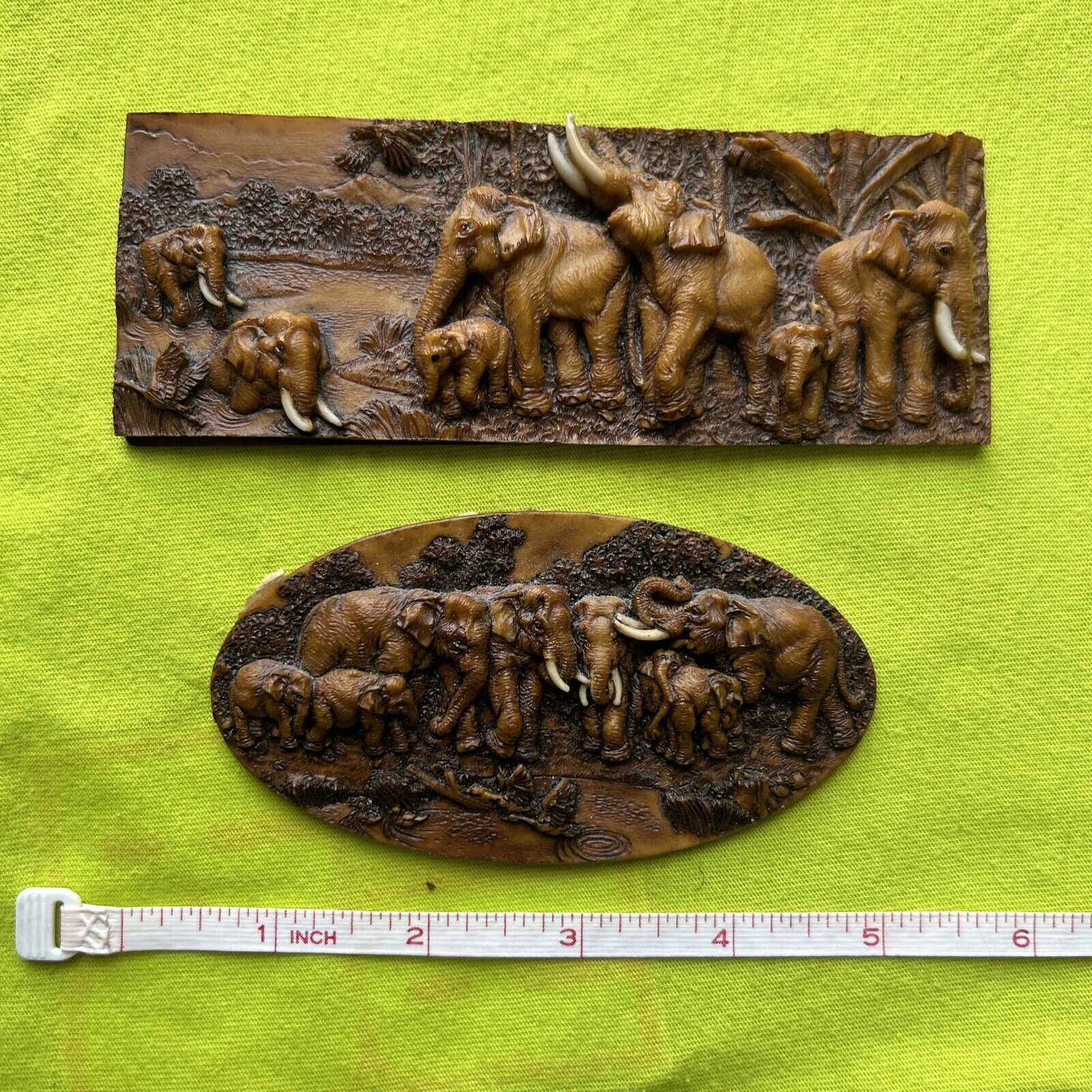 African Hand Crafted Wood Art - Elephant Scene 2 Piece Wall Mount 6inch