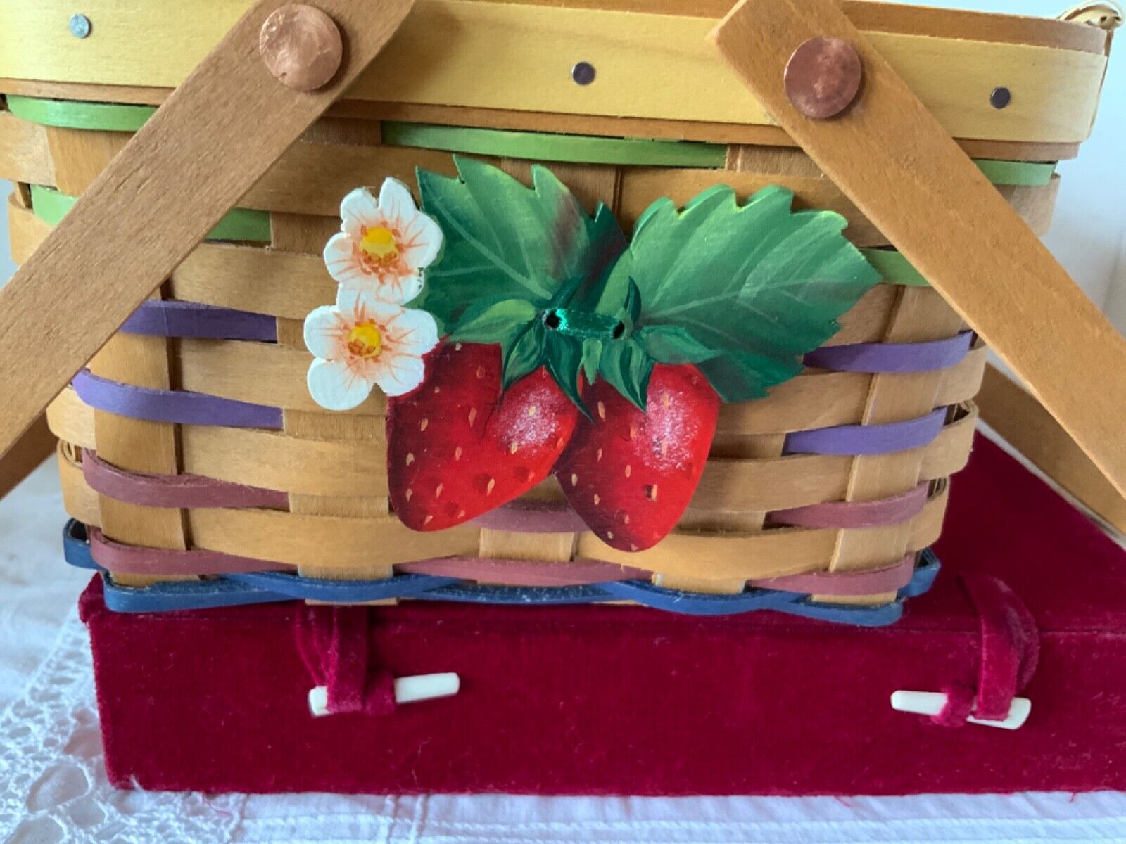 Rare Hand Painted STRAWBERRIES Tie-on for Longaberger Baskets Signed 