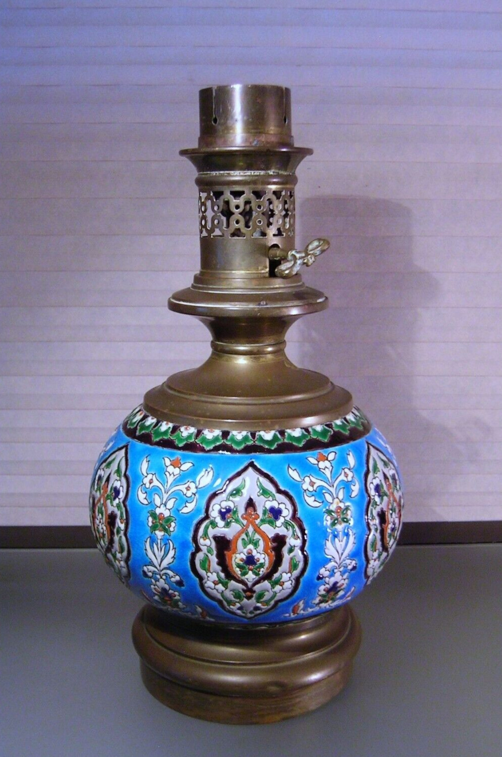 Antique Longwy Enamel Oil Lamp