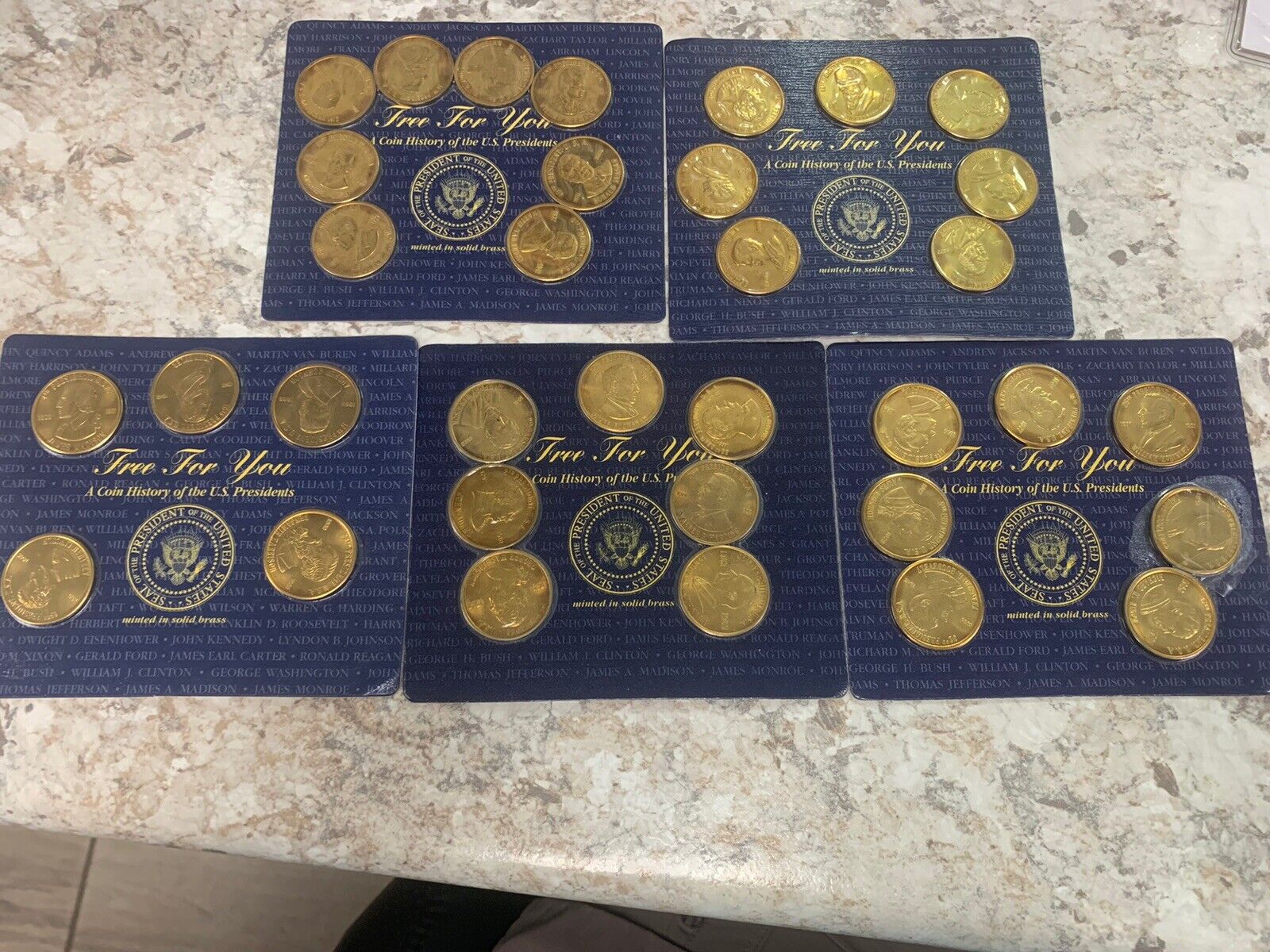 5 SEALED Free For You A Coin History of the U.S. Presidents Brass Coin Sets