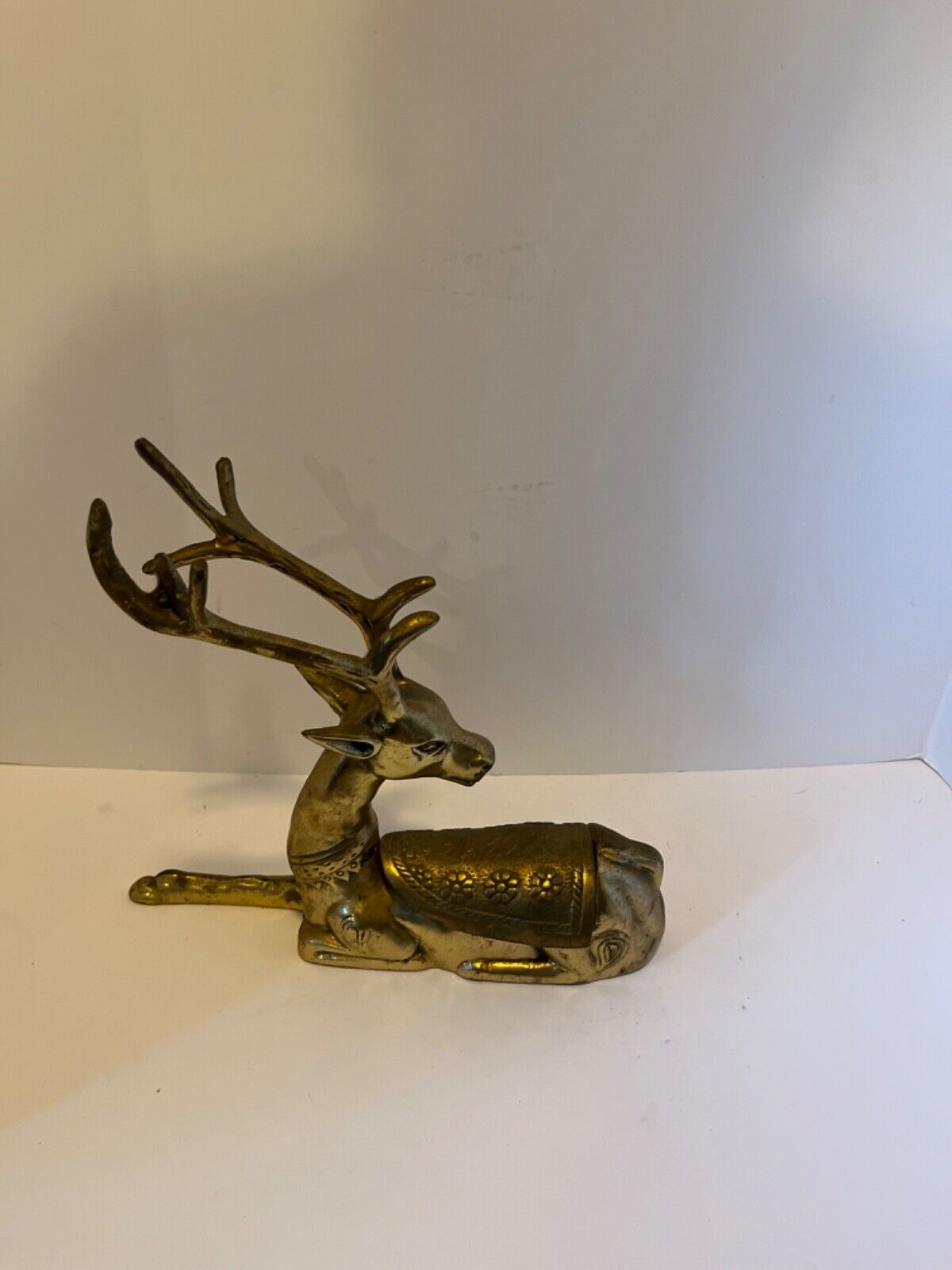 Vintage Large Brass Deer Buck Antlers Figurine Sitting