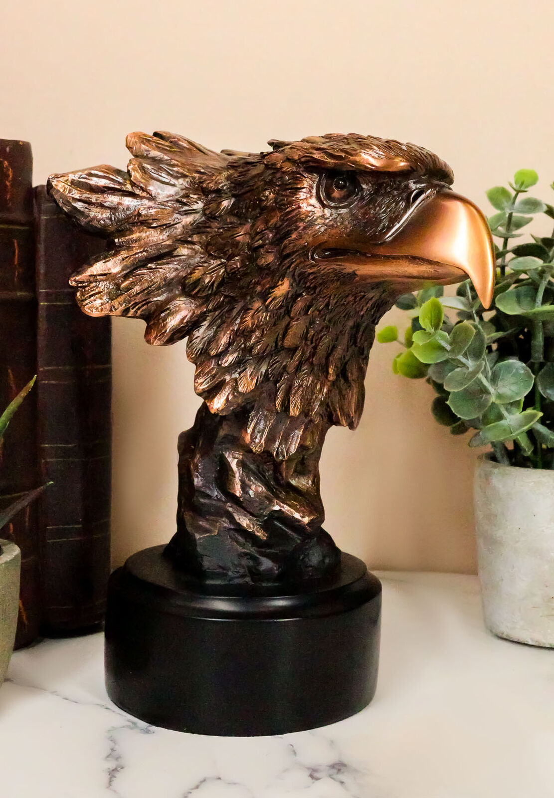 Majestic American Bald Eagle Head Bust Electroplated Bronze Figurine With Base