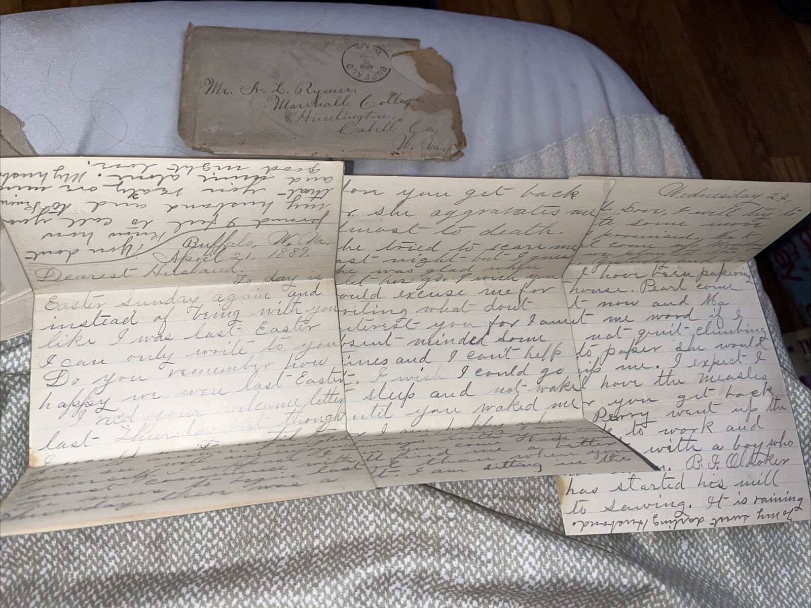 2 Antique 1889 Letters to Husband @ Marshall College in Huntington West Virginia