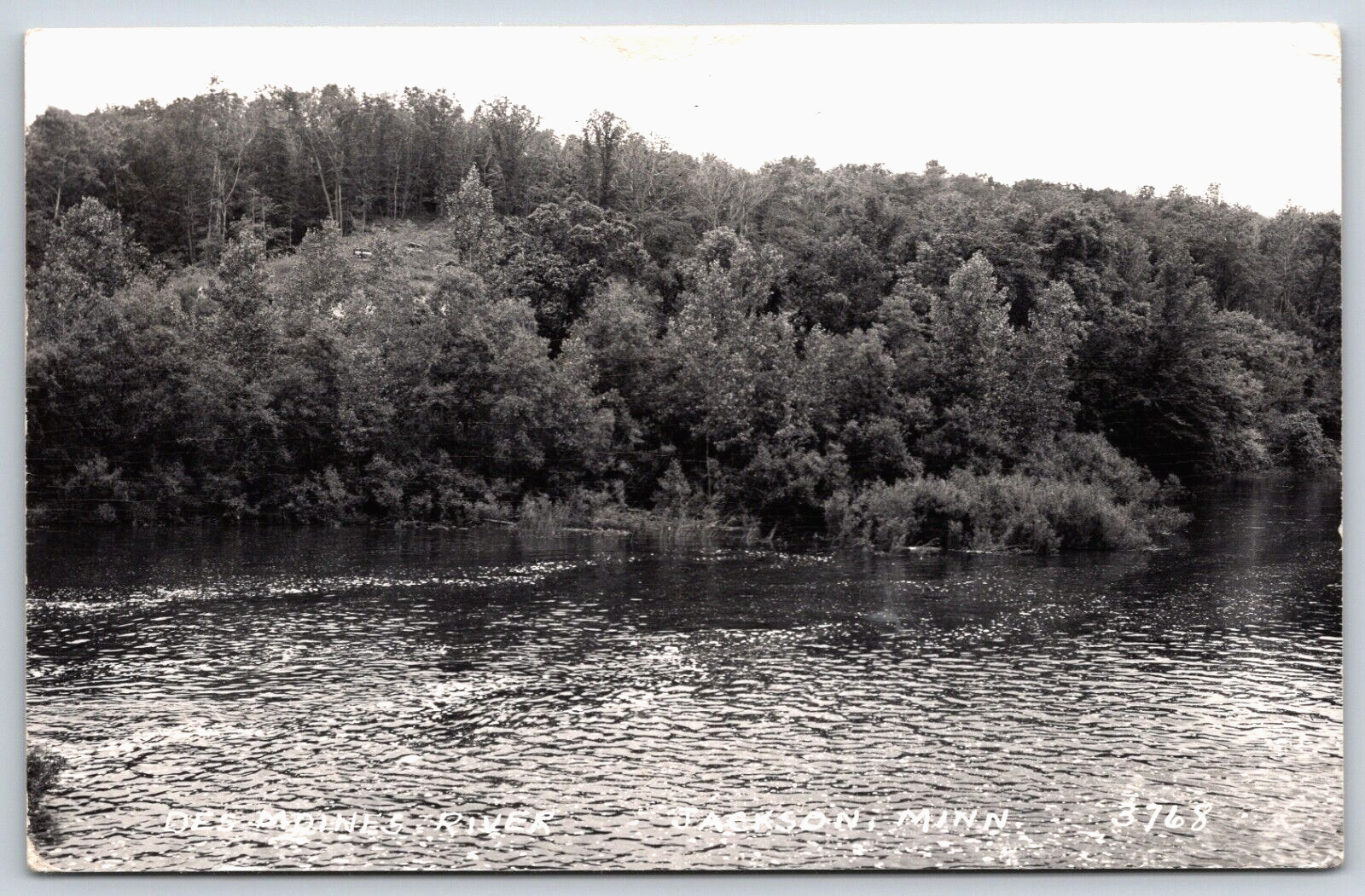 Postcard RPPC, Des Moines River, Jackson Minnesota Posted 1957