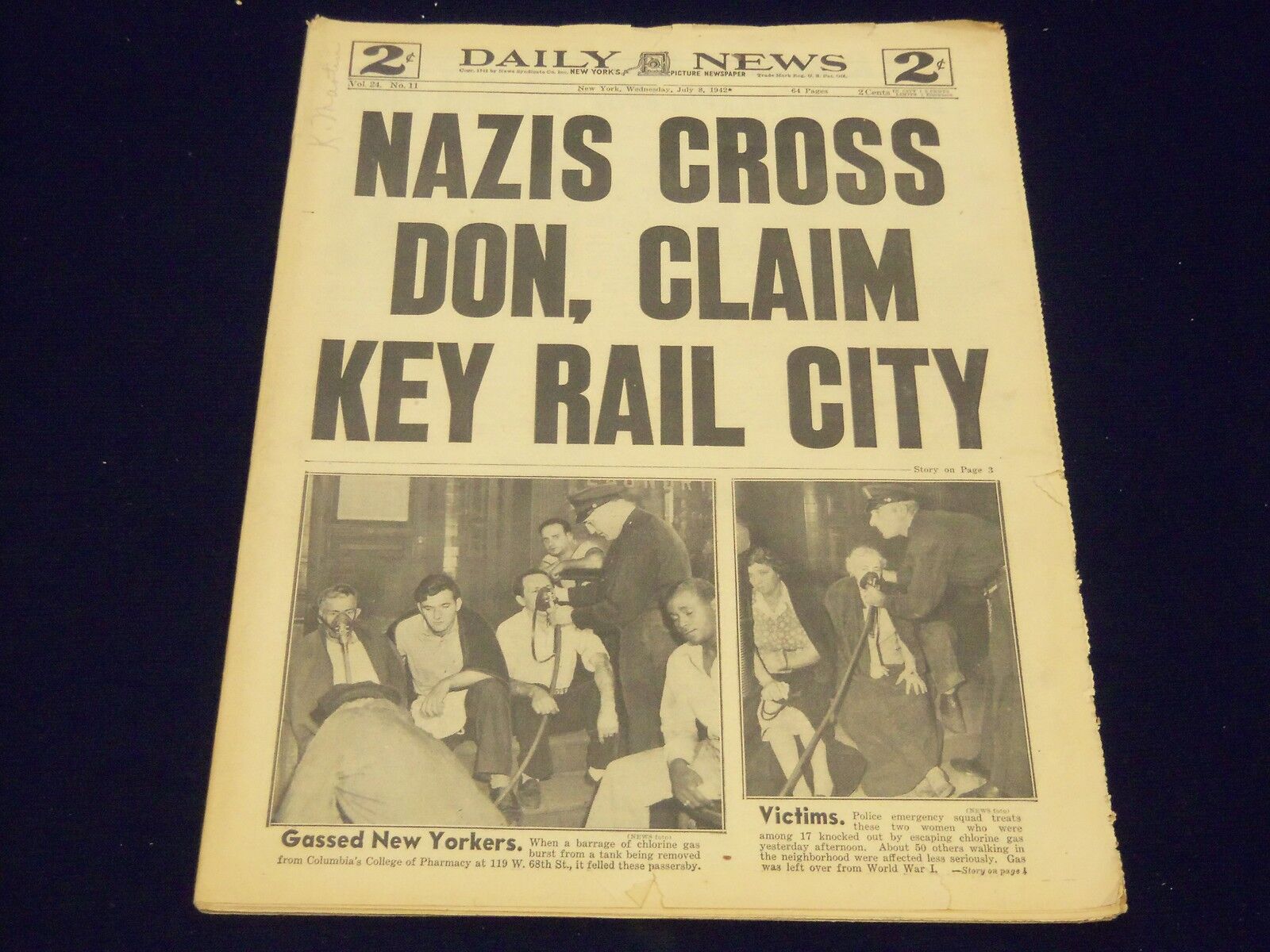 1942 JULY 8 NEW YORK DAILY NEWS - NAZIS CROSS DON, CLAIM KEY RAIL CITY - NP 1917