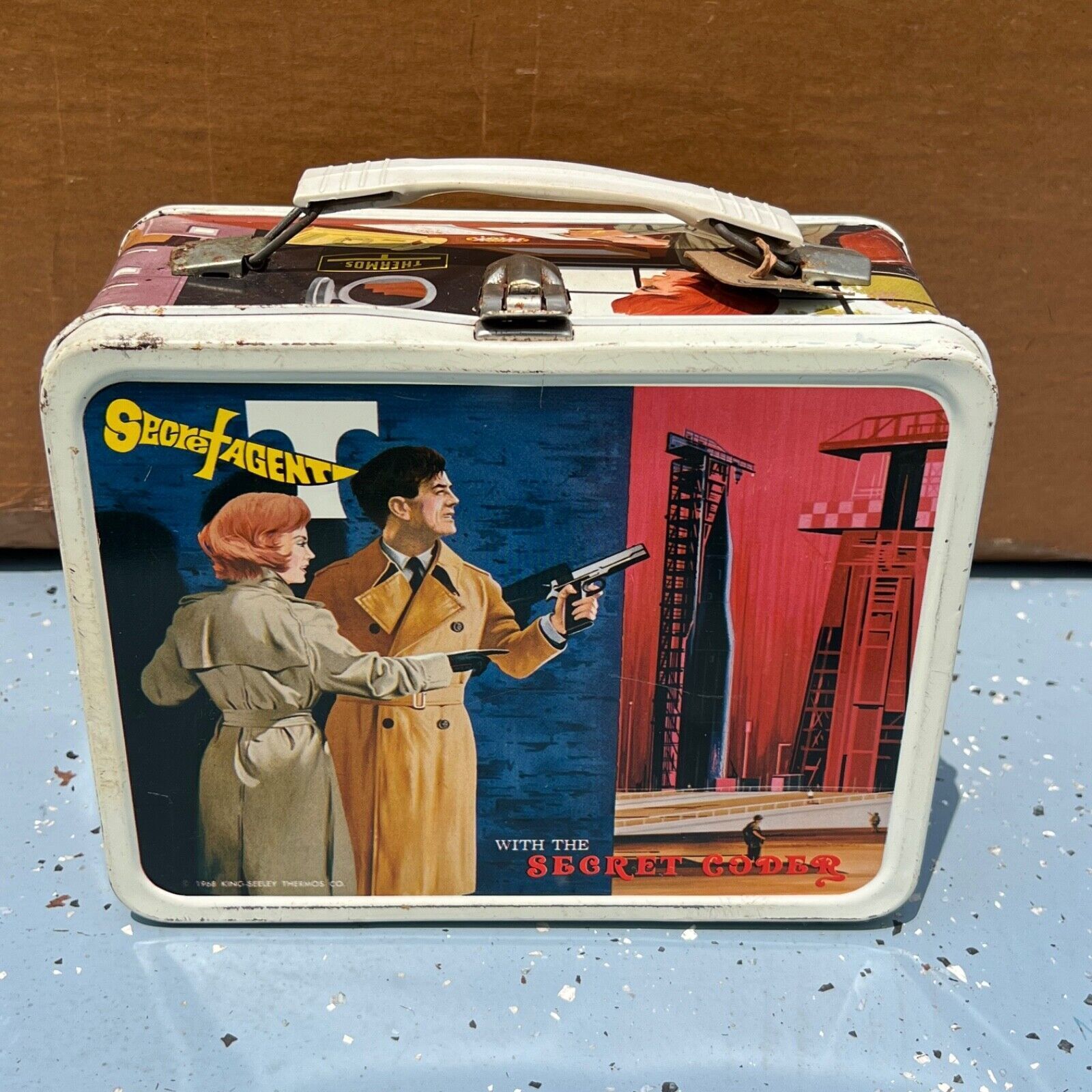 Vintage Tin Lunch Box The Secret Agent 1968 Thermos