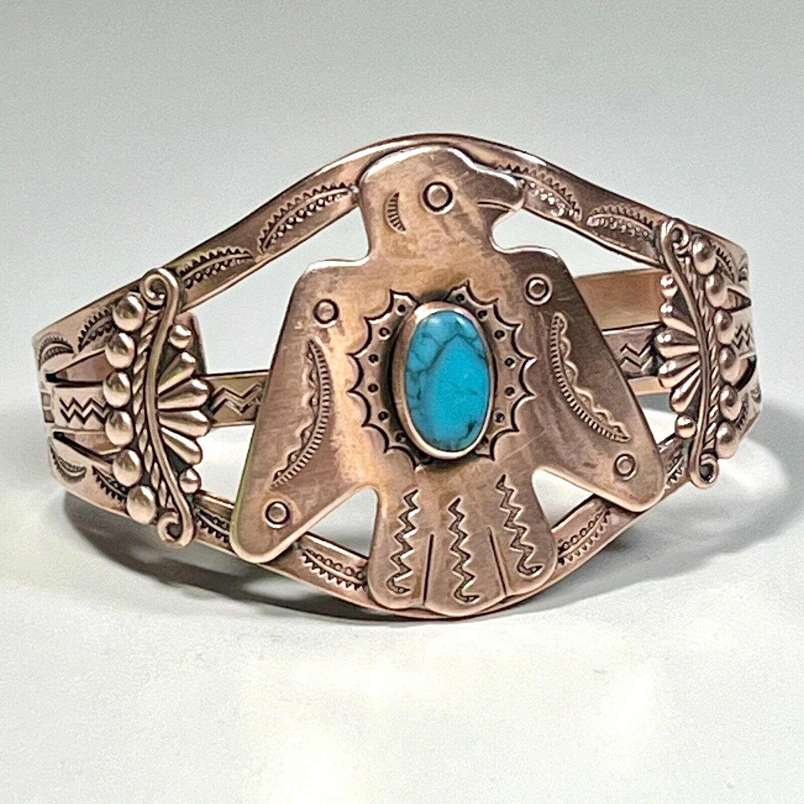 Copper Bell Trading Native American Thunderbird Turquoise Cuff Bracelet Vintage