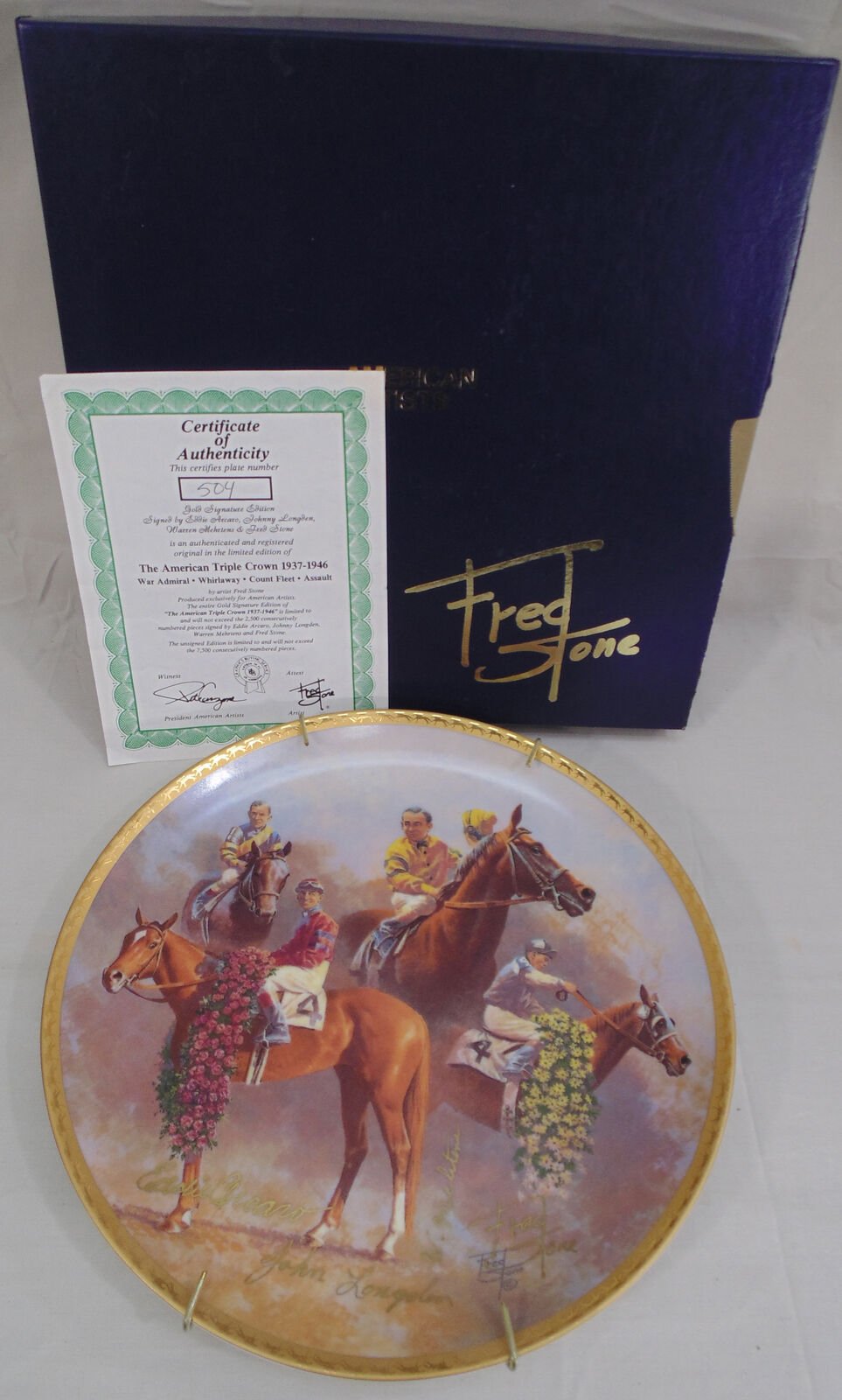 Fred Stone Autographed Signature Horse Plate American Triple Crown LTD ED w/COA