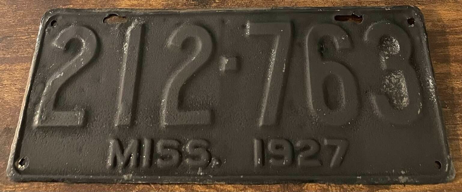 Vintage 1927 Mississippi License Plate 212-763