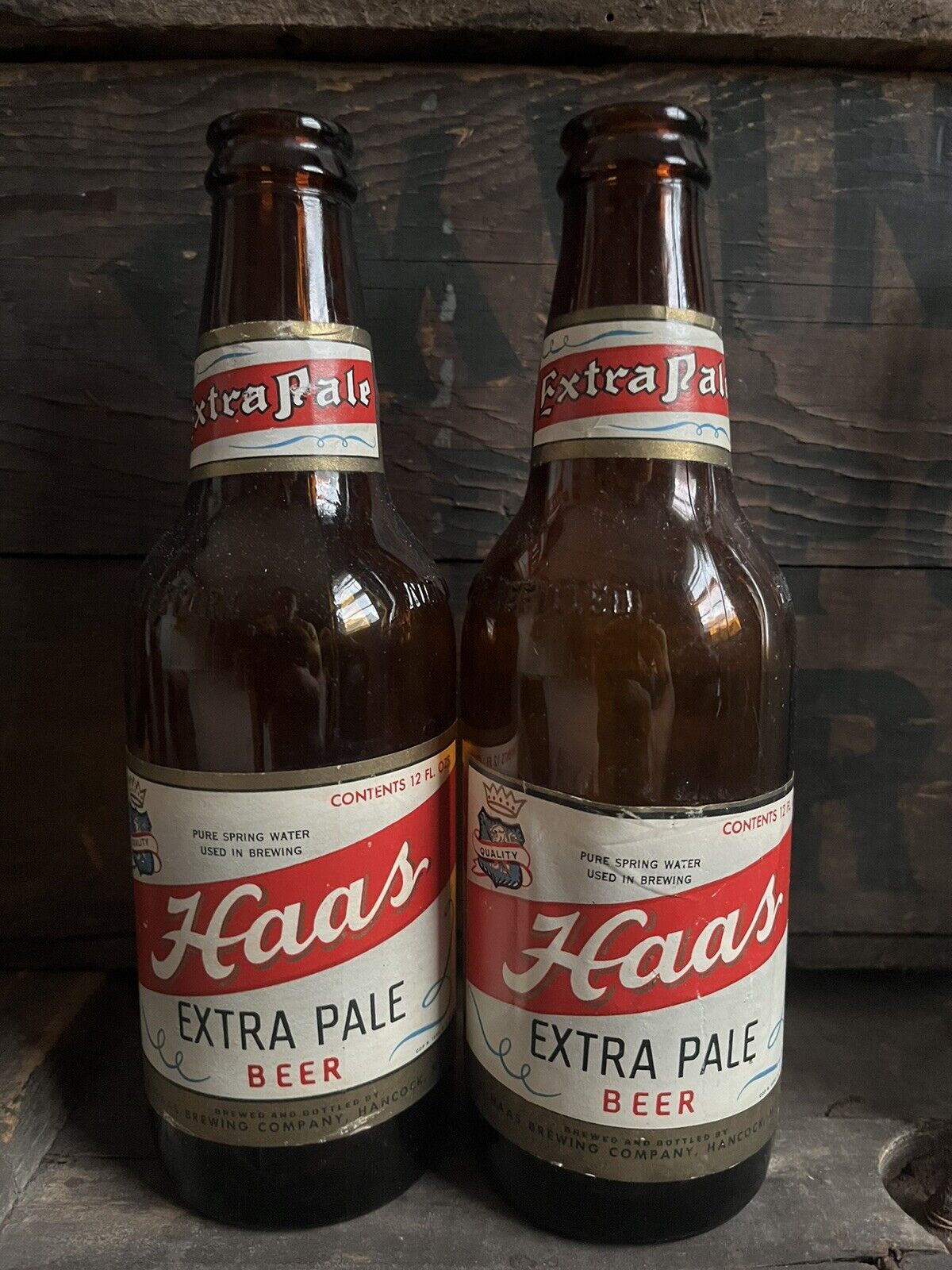 Vintage Pair Of Haas Brewing Pale Beer Bottles Hancock Michigan Mich Copper MI