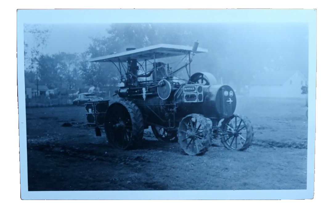 vintage photo postcard showing a beautiful steam powered tractor