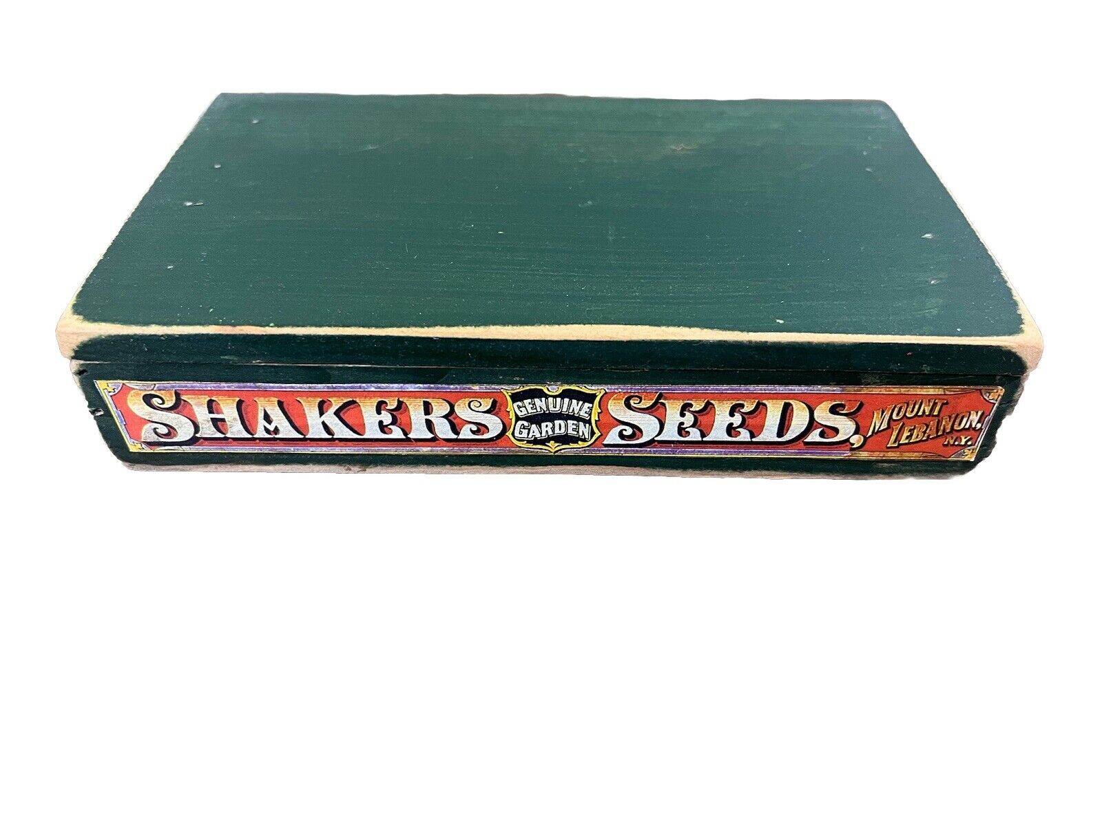 Vintage RARE Garden Shakers SEED BOX Mount Lebanon N.Y. Green Wood #1
