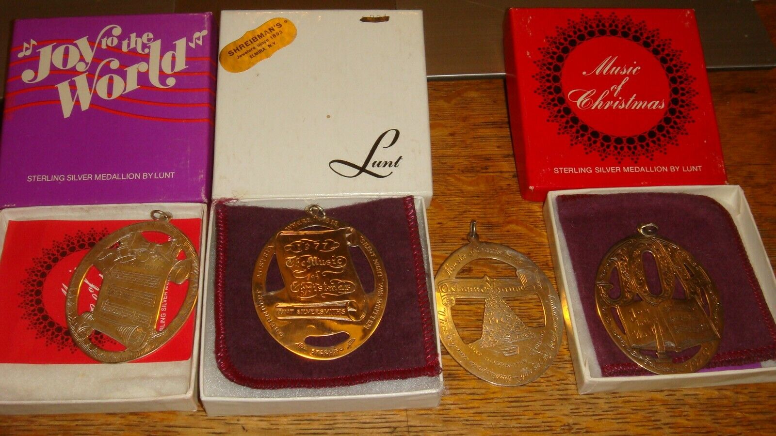 Lunt Sterling Silver Music of Christmas Set of 4 (1976-1979) Christmas Ornaments