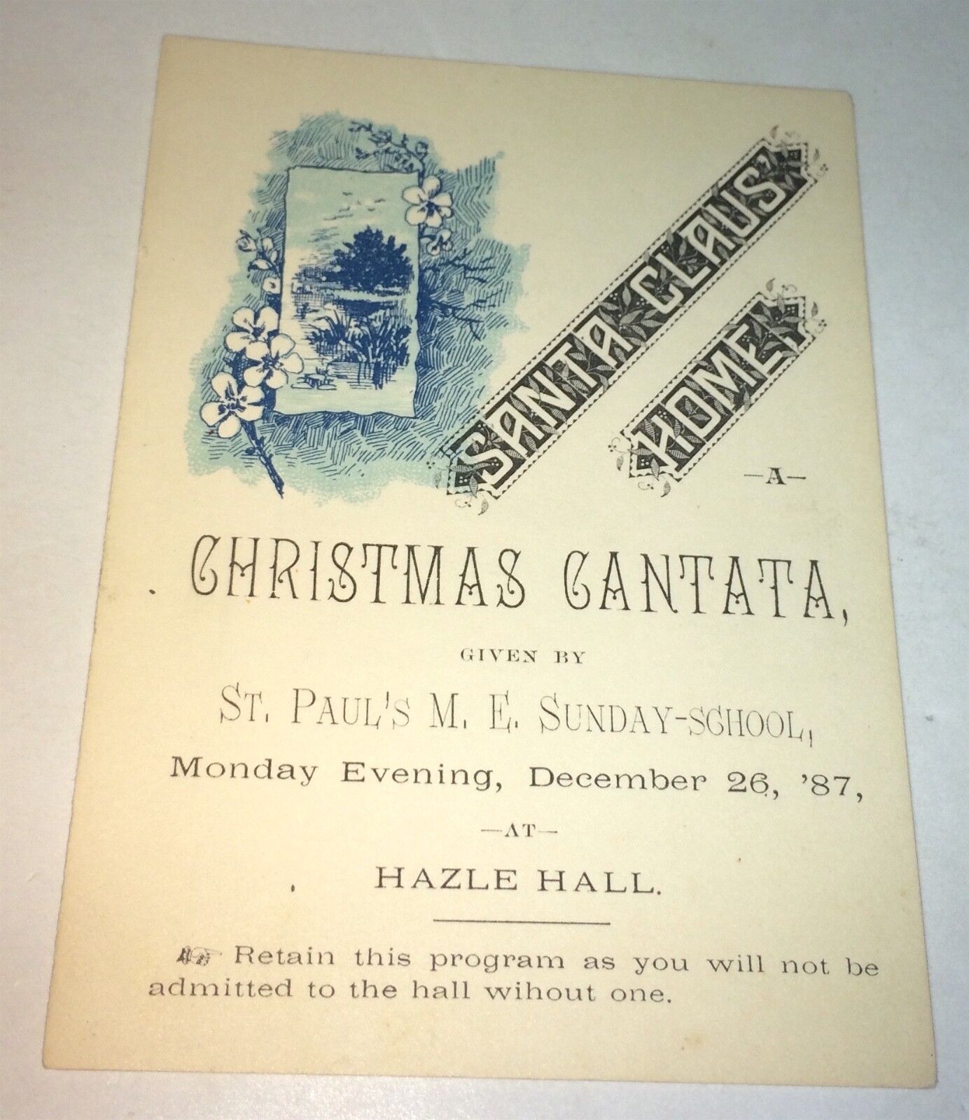 Rare Antique Santa Claus Home Christmas Cantata St. Paul\'s M.E. Program C.1887