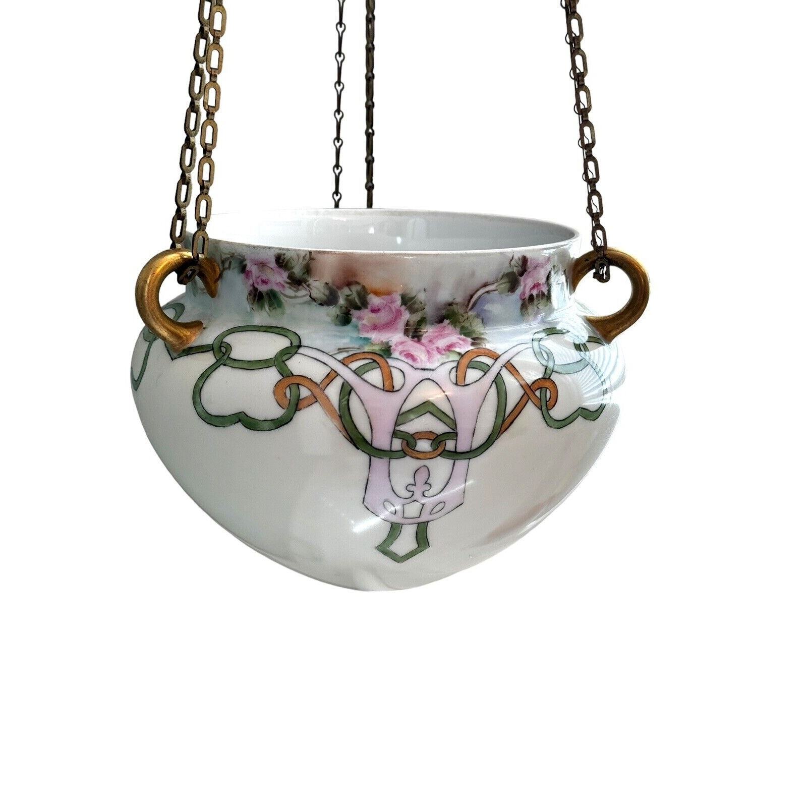 Antique Victorian Art Deco Pot Jardiniere Ferner Porcelain Hanging Cache Planter