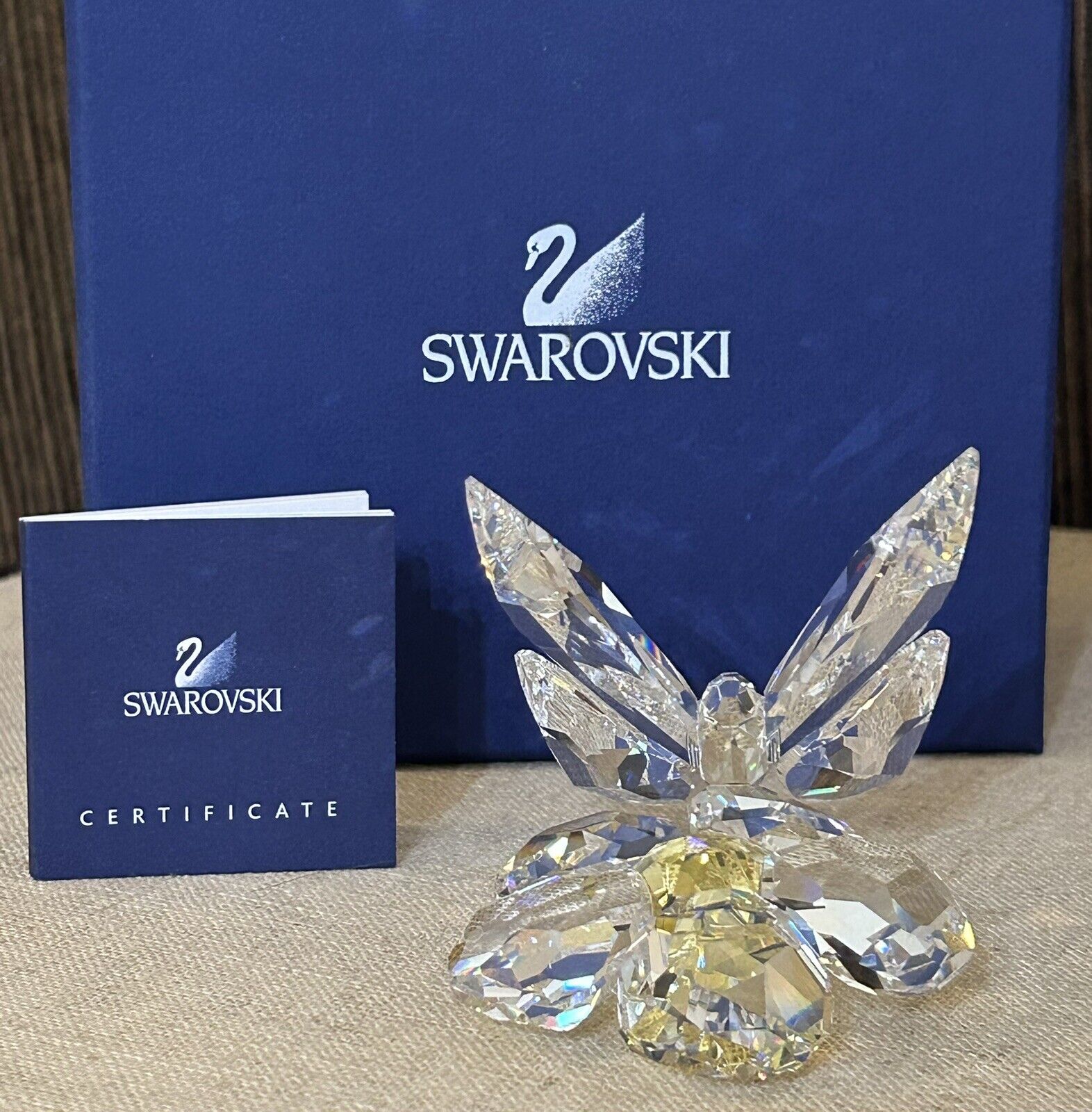 Swarovski Butterfly on Flower #840190 In Original Box With COA