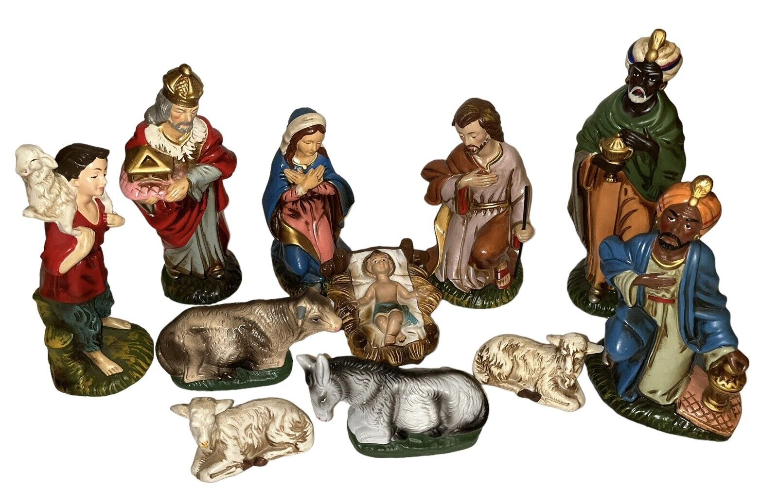 Vintage 11 Piece Paper Mache Composite Nativity Set Made in Japan
