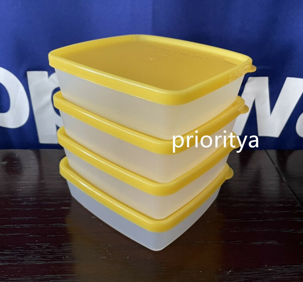 Tupperware Small Square Away Container 250ml 8oz Set 4 Sheer Light Yellow Seal