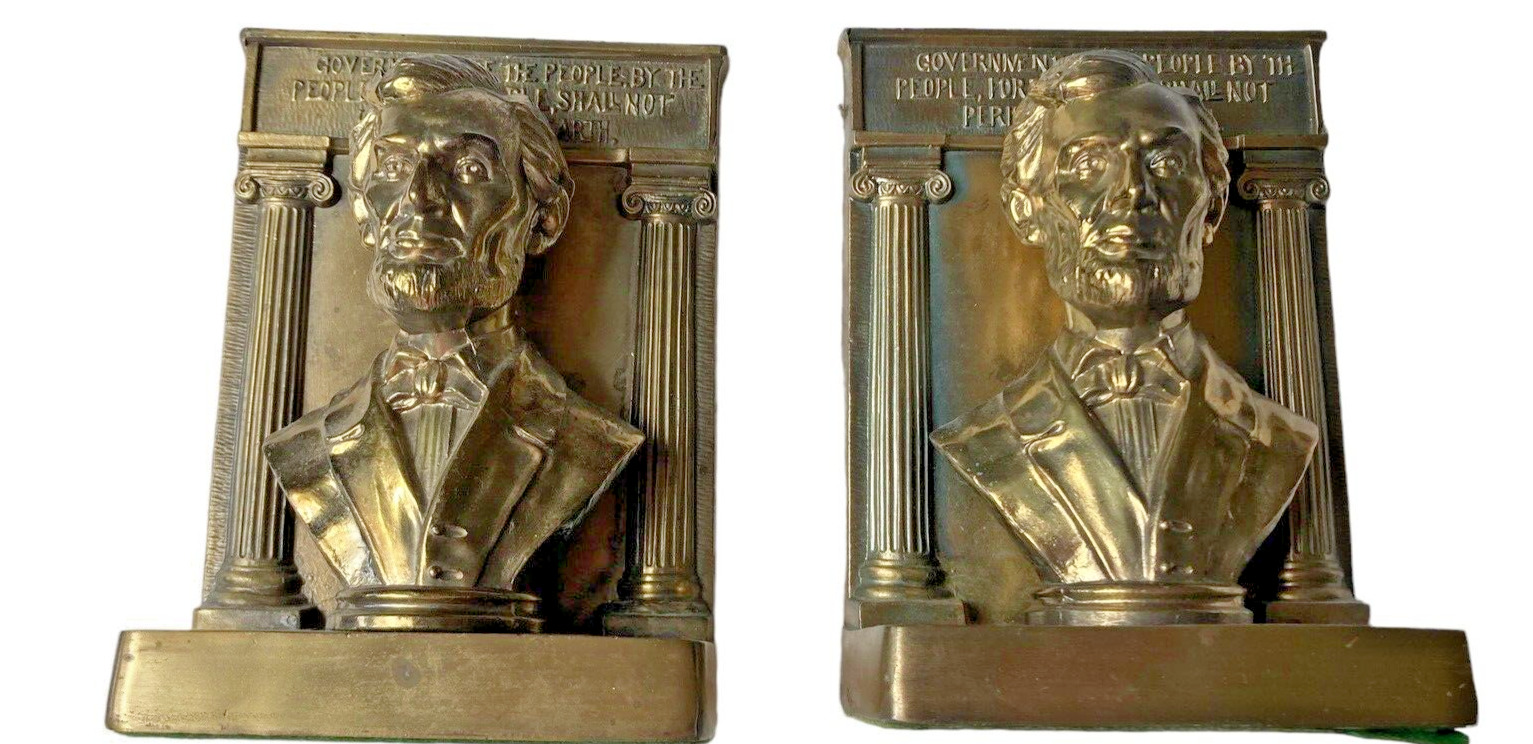 Vintage Heavy Brass Set of Bookends Abraham Lincoln