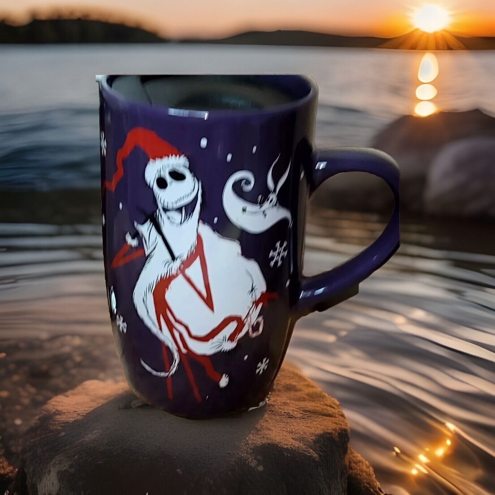 🎅 Seasons Greetings Nightmare Before 🎄 Xmas Purple Jack Mug Travel Tumbler Lid