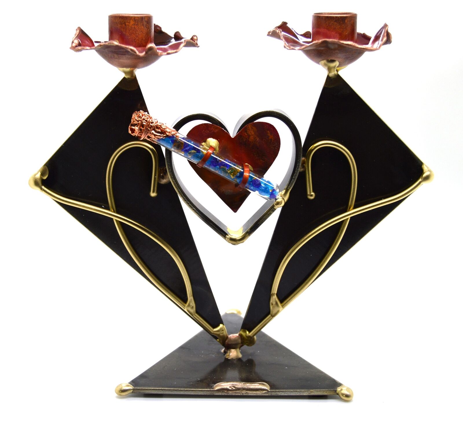 Gary Rosenthal Judaica keepsake WEDDING GLASS Memory candlesticks gift 9\