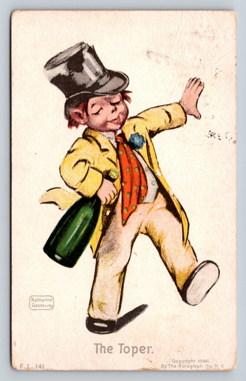 ANTIQUE 1906 Comic Postcard: The Toper Alcoholic Illustration - Rotograph Co.